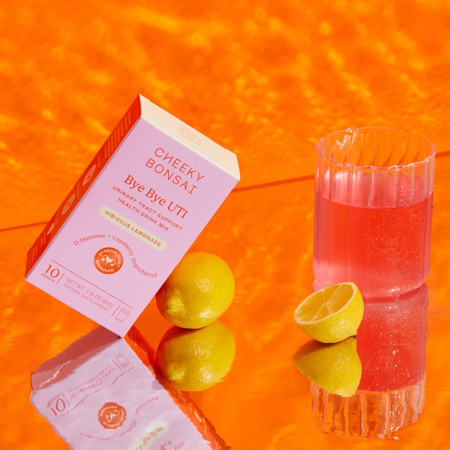Cheeky Bonsai Bye Bye UTI – 10 Hibiscus Lemonade Drink Mix Packets | D‑Mannose & Cranberry UTI Support