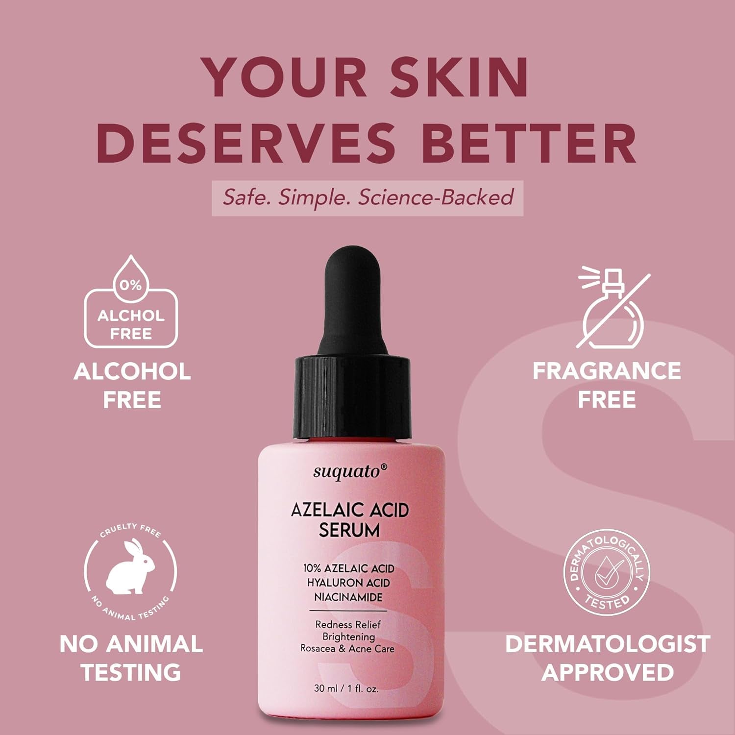 Suquato 10% Azelaic Acid Serum – 30ml | Redness-Relief & Brightening Serum for Clear, Even Skin