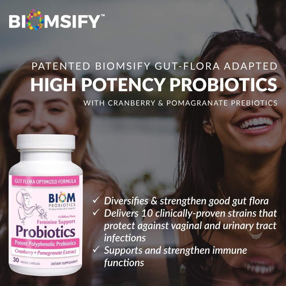 Biom Probiotics Feminine Support – 30 Veggie Capsules | Gut & Vaginal Microbiome Balance