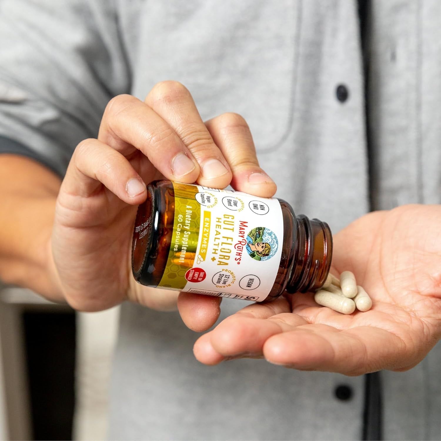 MaryRuth Organics Gut Flora Health+ Enzymes – 60 Capsules | Probiotic, Prebiotic & Enzyme Blend for Digestive Support
