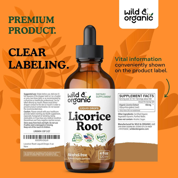 Licorice Root Tincture - Digestive, Lung & Skin Support - Licorice Root Extract Liquid Drops - Vegan, Sugar & Alcohol-Free Supplement - 4 Fl Oz