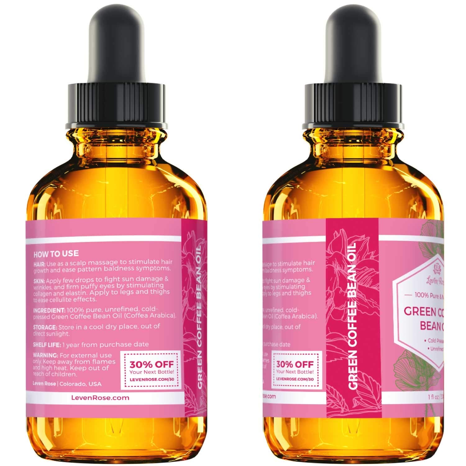 Leven Rose Green Coffee Bean Oil – 30ml | Cold-Pressed Hydration, Firming & Scar Care