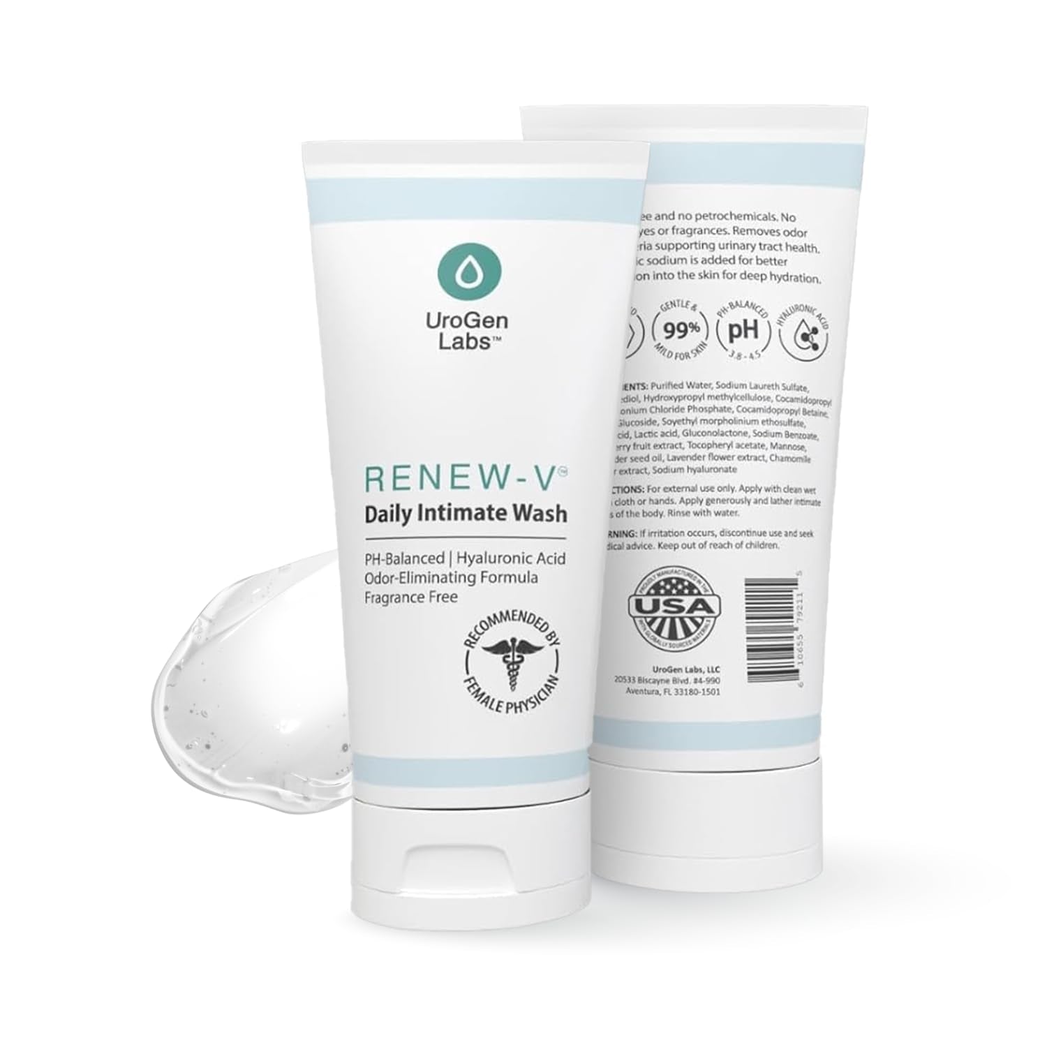 Daily Intimate Wash for Women & Men - Fragrance-Free Ph Balance Cleanser W/Boric Acid, Hyaluronic Acid & Vitamin E for Odor Control & Hydration - Male & Feminine Wash, Hygiene Care - 6 Fl Oz