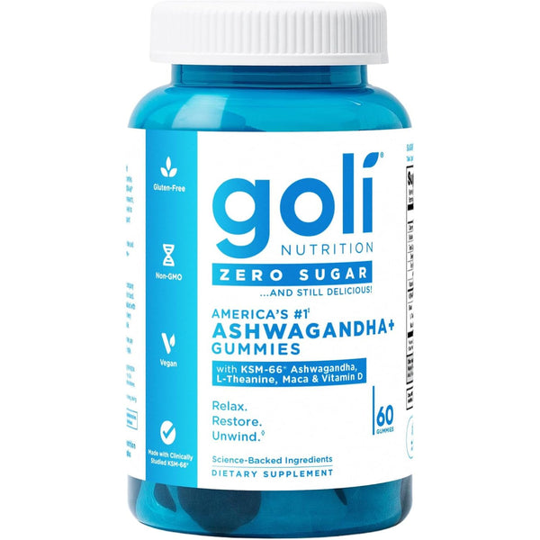 Goli Zero Sugar Ashwagandha+ Gummies – 60 Gummies | Stress Relief & Sleep Support Calm Your Mind, Fuel Your Body – Now with Zero Sugar!