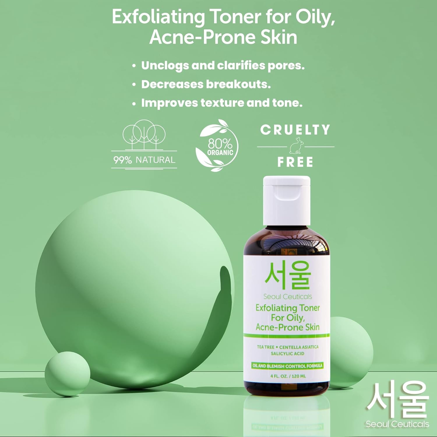 SeoulCeuticals Exfoliating Toner for Oily, Acne-Prone Skin – 120ml | Clarifying BHA Toner with Salicylic Acid, Tea Tree & Centella