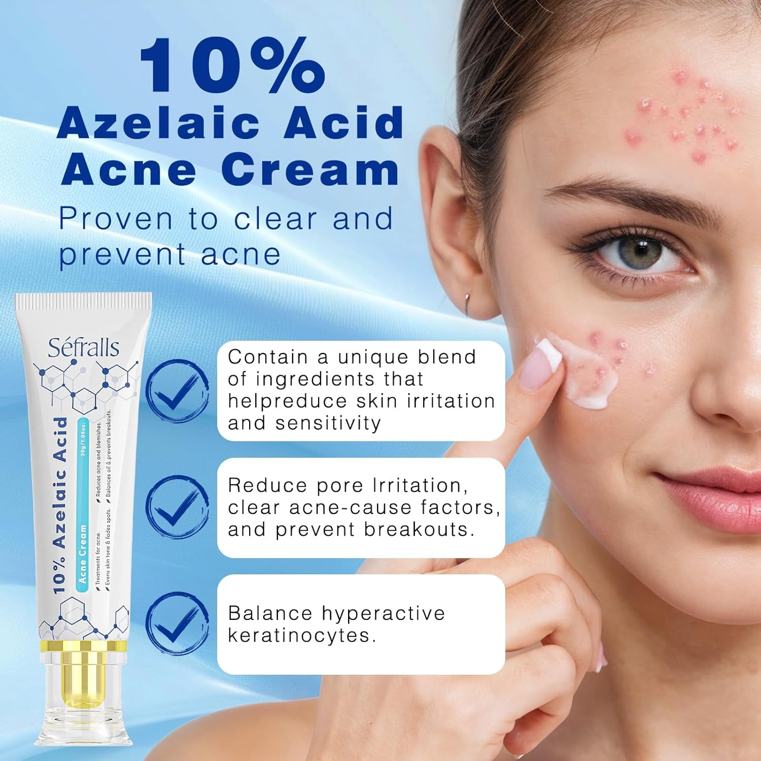 Sefralls 10% Azelaic Acid Acne Cream – 30ml | Clearer Skin, Reduced Redness & Even Tone