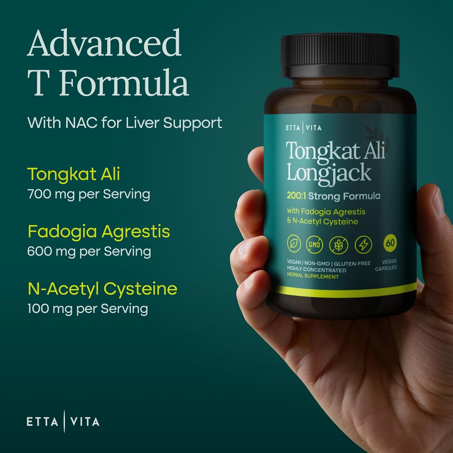 Potent Longjack - Tongkat Ali & Fadogia Agrestis Supplement for Men & Womens Energy, T Support, Lean Muscle Growth & Recovery, Hormonal Balance, Pre-Workout with Vegan NAC Liver Detox & Cleanse