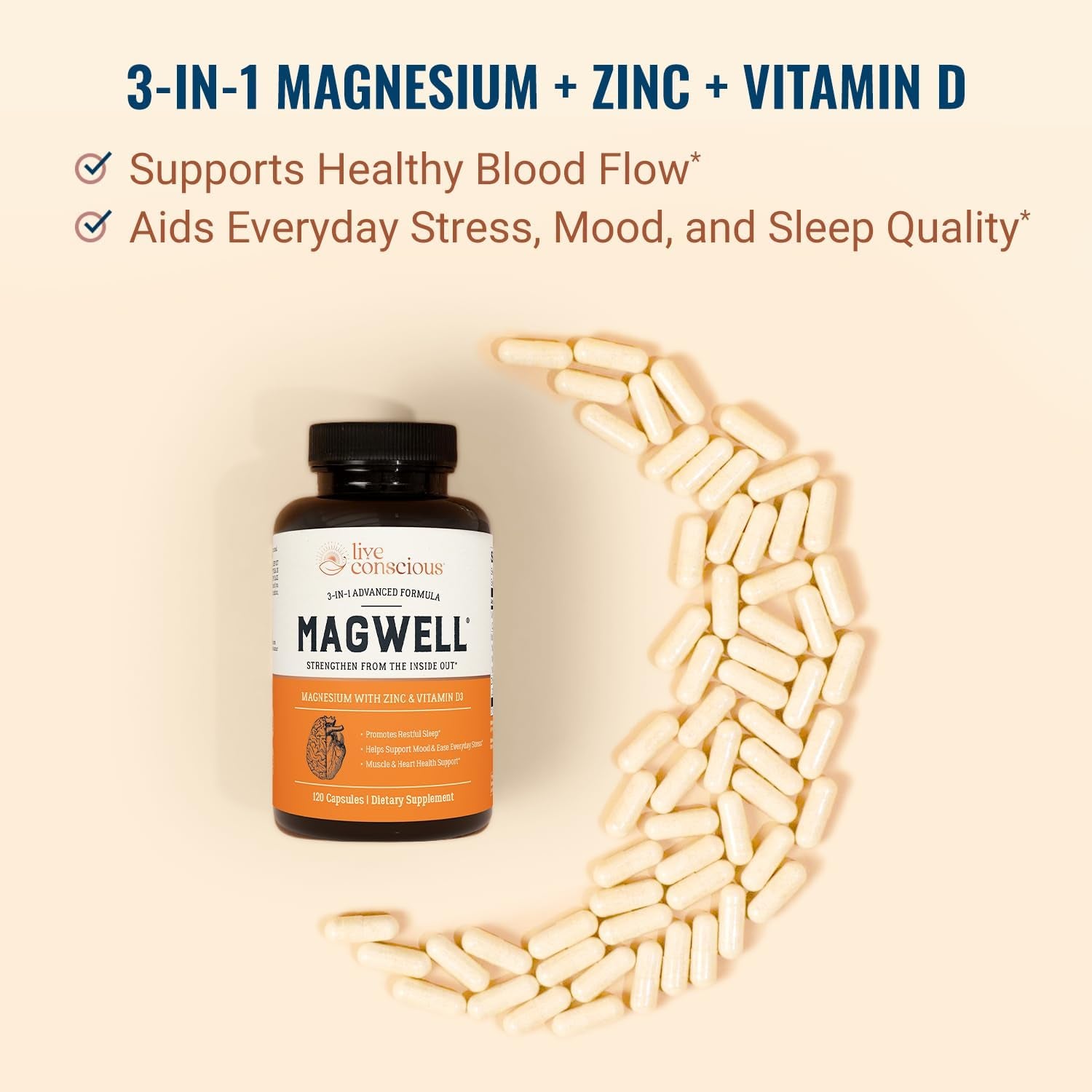 Live Conscious MAGWELL – 120 Capsules | 3-in-1 Advanced Formula for Bone, Immune & Heart Health