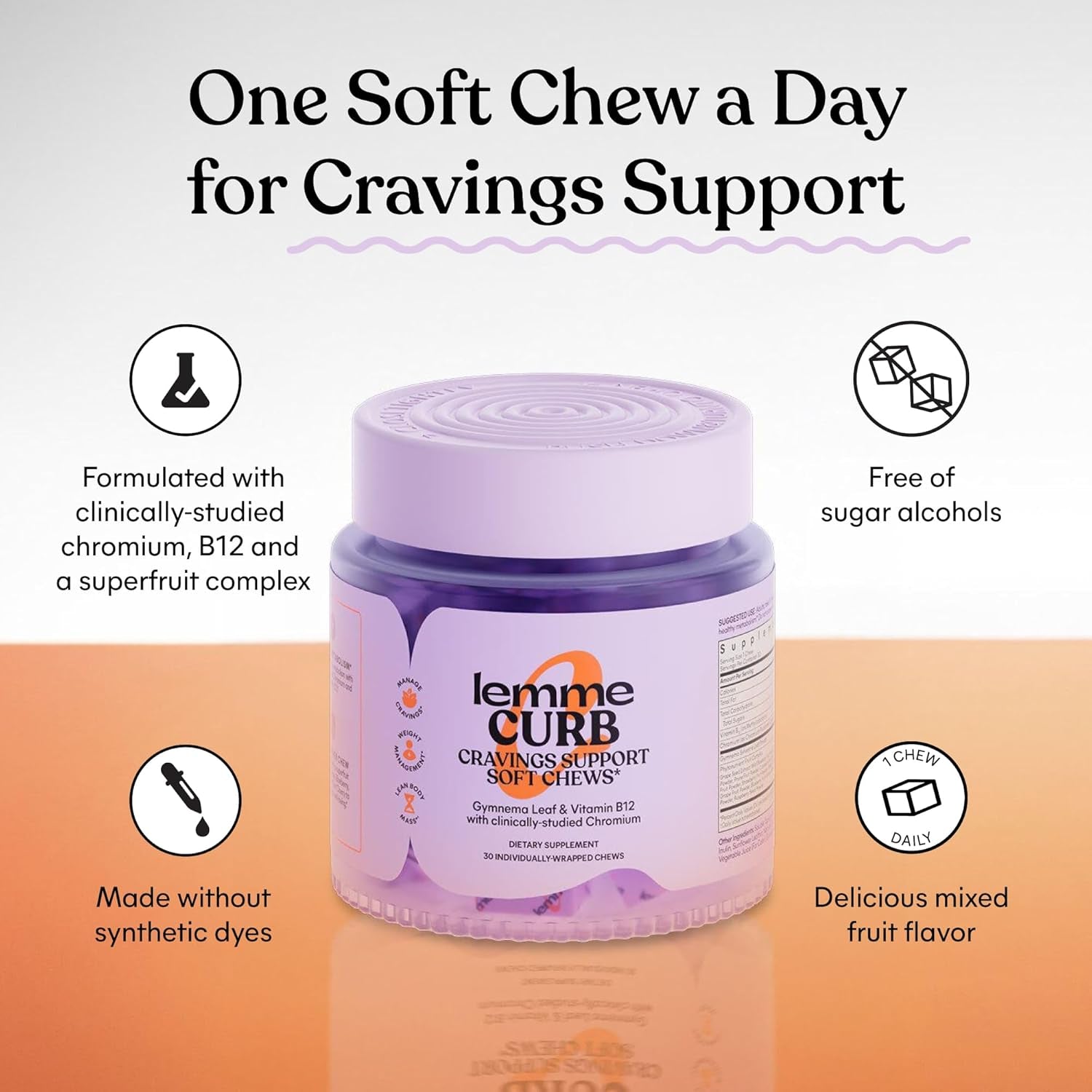 Lemme CURB Cravings Support Soft Chews – 30 Individually Wrapped | Control Appetite, Boost Metabolism & Energy