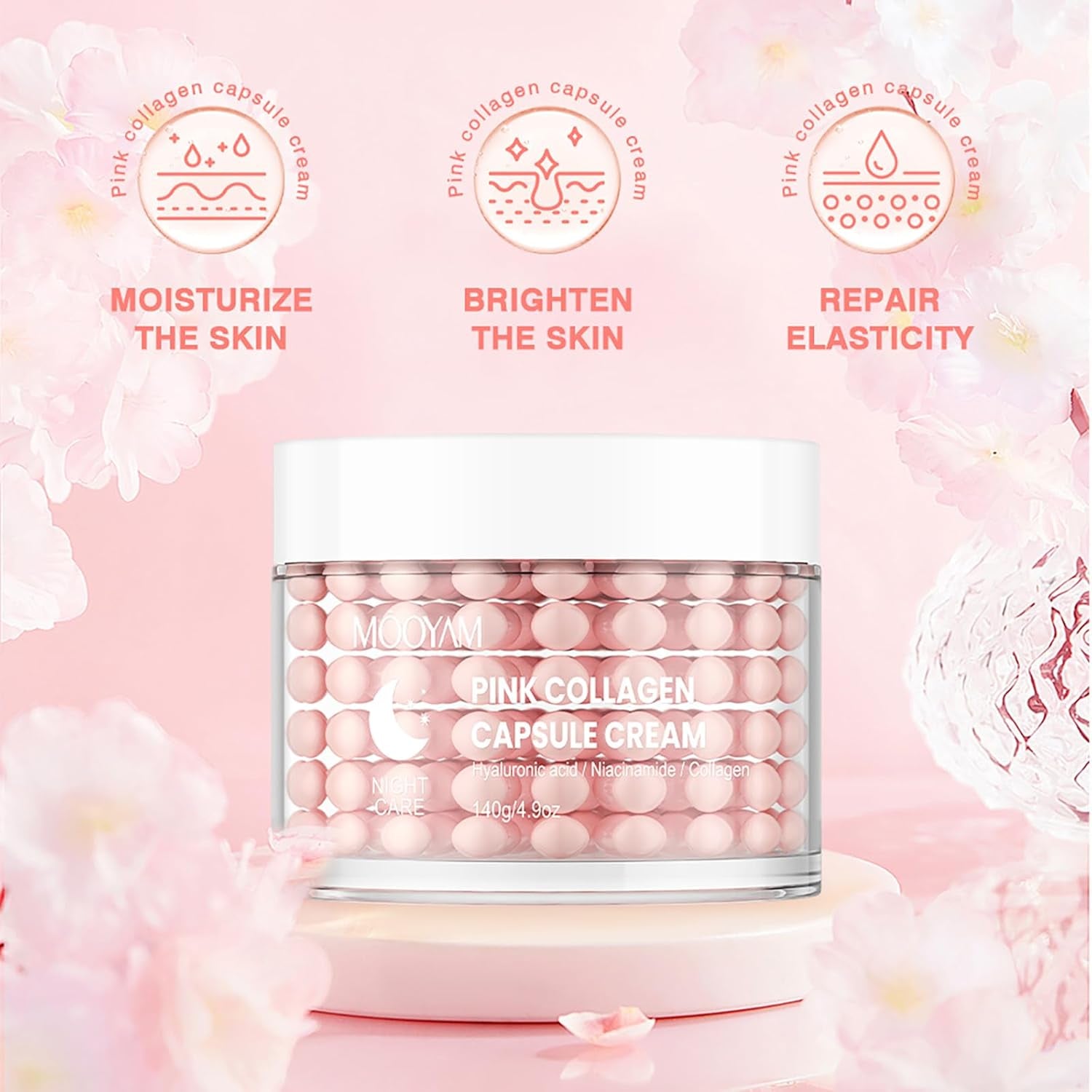 GUOYAOLIFU Pink Collagen Capsule Cream – 140g | Hydrating, Firming & Radiance Boosting