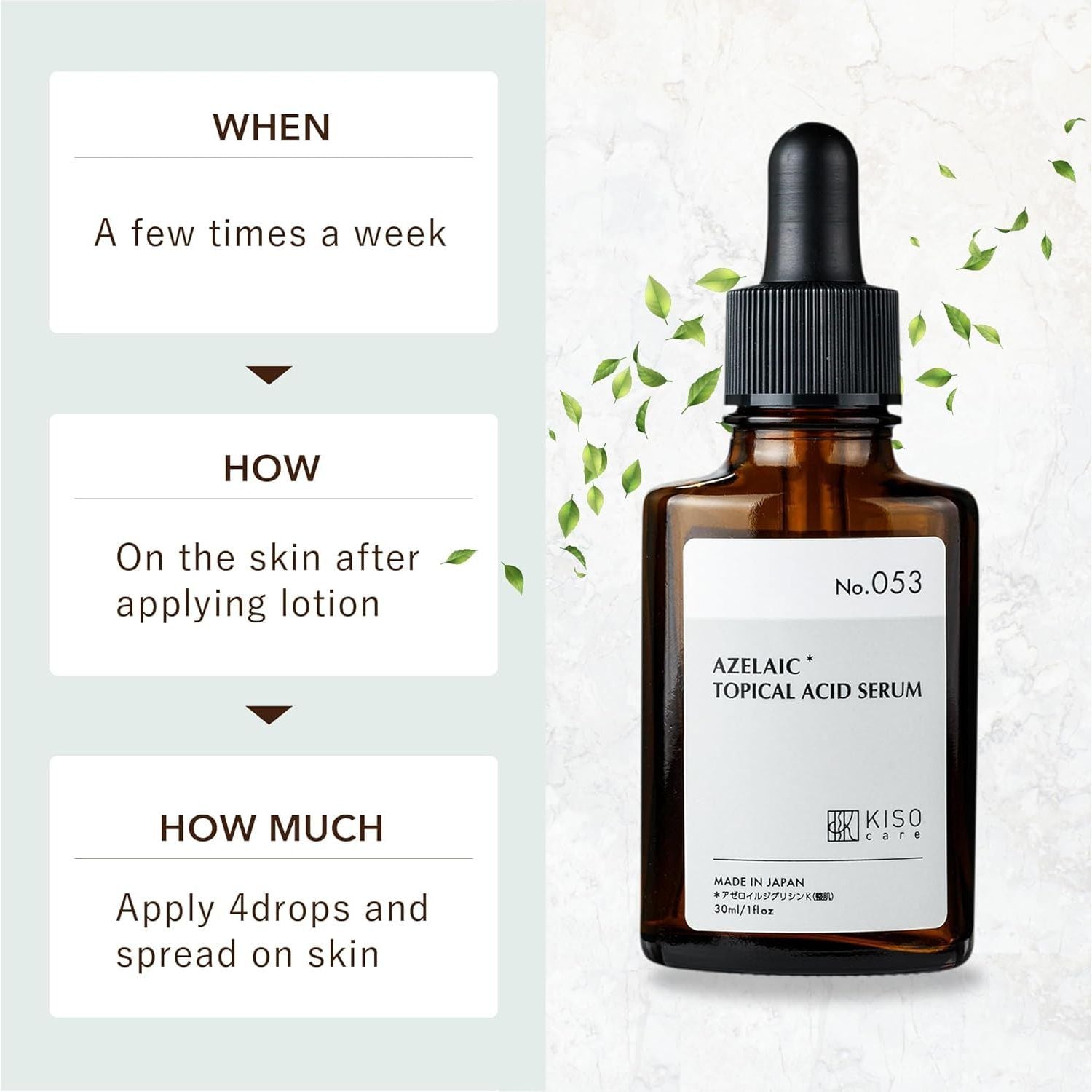 KisoCare No.053 Azelaic Topical Acid Serum – 30ml | Calming, Brightening & Oil-Balancing Serum