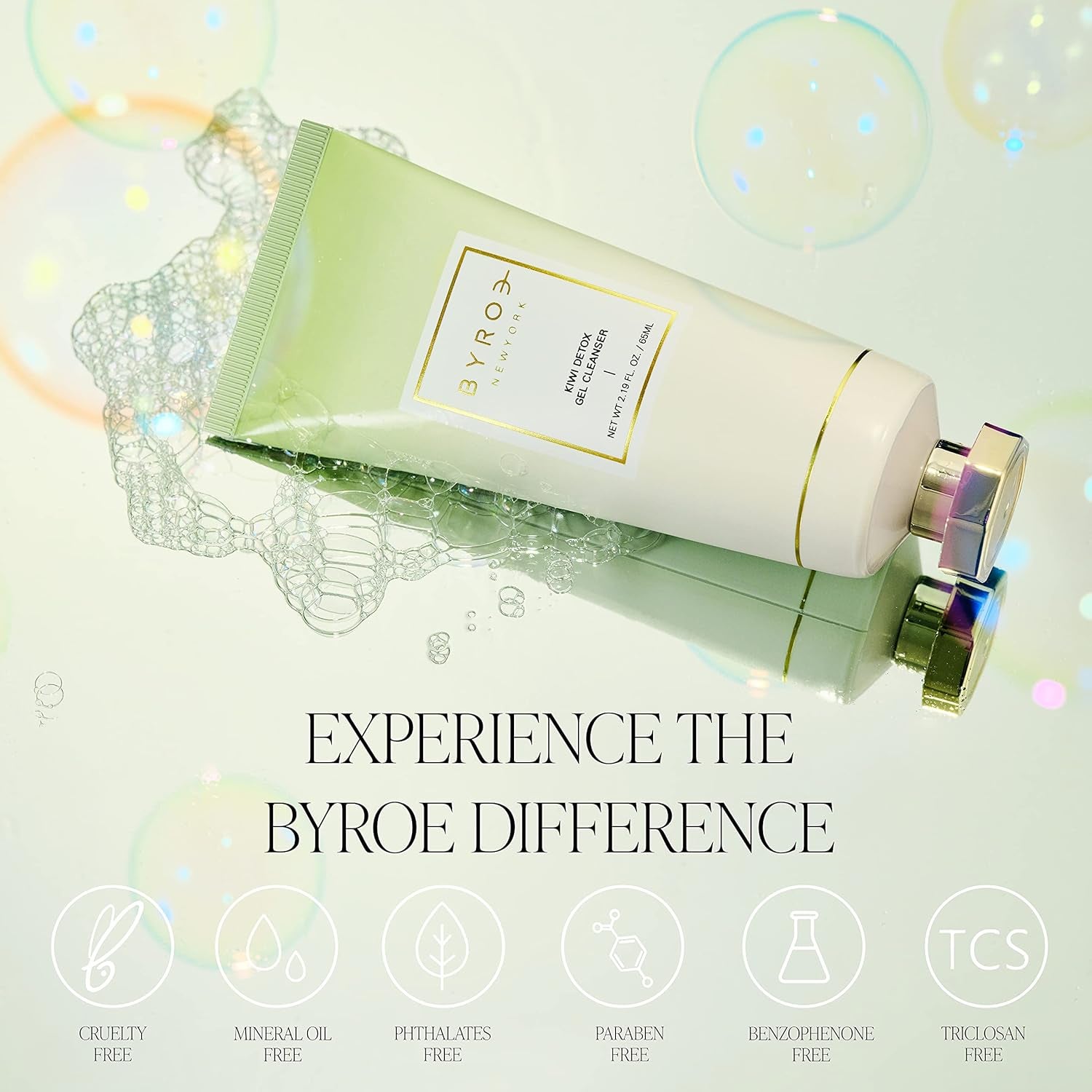 BYROE Kiwi Detox Gel Cleanser – 65ml | Pore-Clearing, Brightening Gel-to-Foam Cleanser