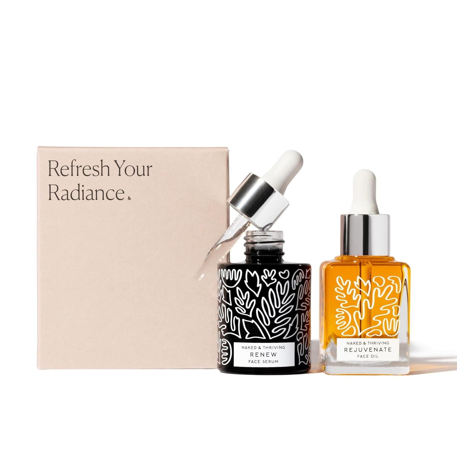 the Night Set | Renew Resurfacing Night Serum (30 Ml) + Rejuvenate Restorative Face Oil (35 Ml) with Hyaluronic Acid, Argan & Sea Buckthorn Oils and Fruit Ahas (Set of 2)