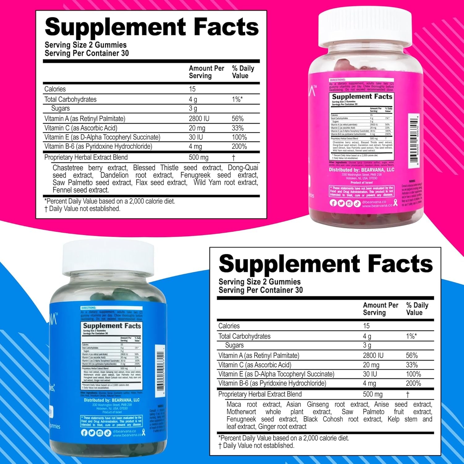 BEARVANA Top Support & Peach Support Combo Pack – Gummies for Women | 9 Herbal Extracts + Essential Vitamins | Berry Flavour – 60 Gummies