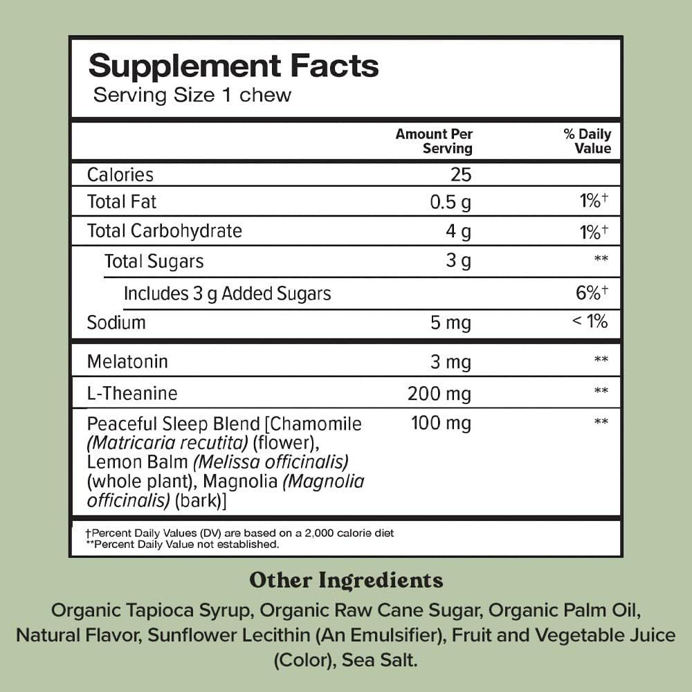 Chewsy Peaceful Sleep Chews – Midnight Mint, 30 Chews | Fast-Acting Melatonin Sleep Aid with L-Theanine & Botanicals