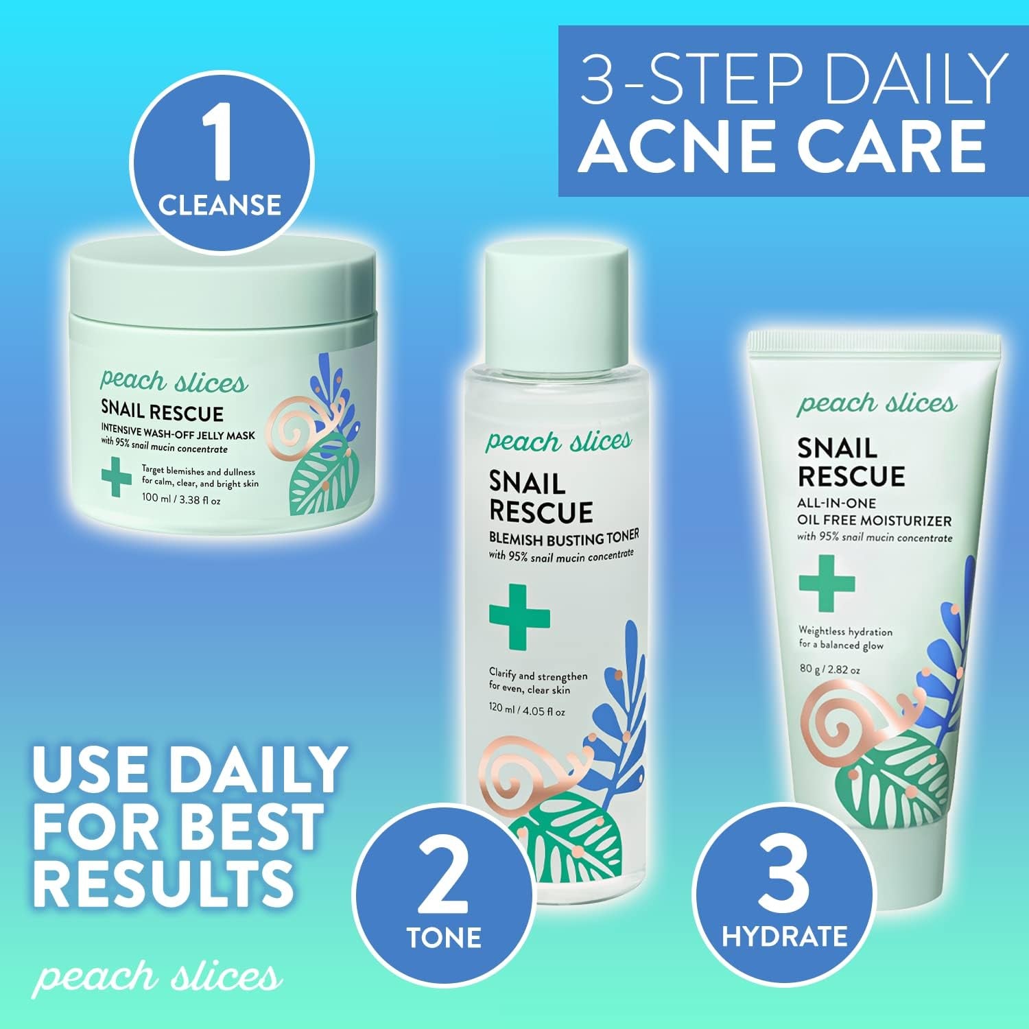 Peach Slices Snail Rescue Blemish Busting Toner – 120ml | Hydrate, Exfoliate & Target Blemishes with 95% Snail Mucin & Cica