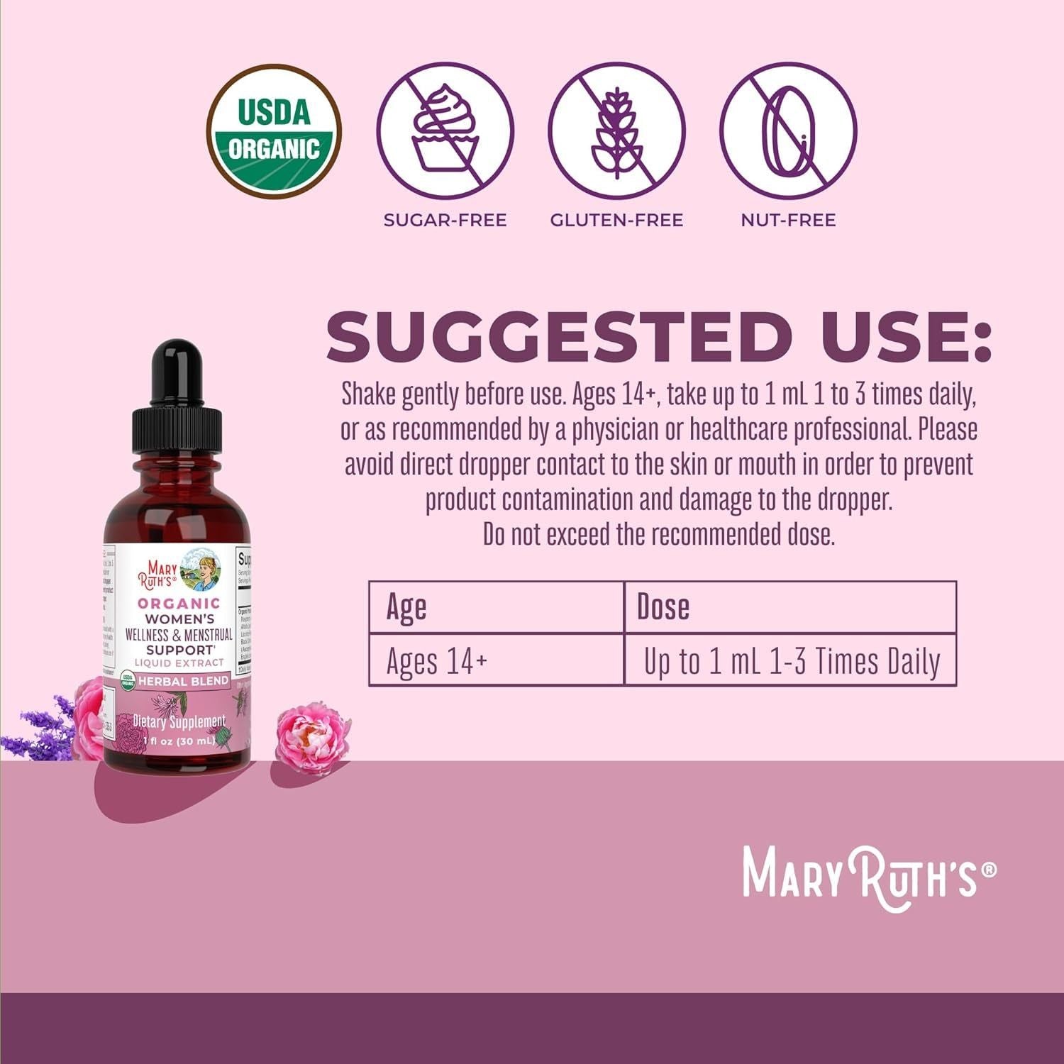 MaryRuth Organics Women's & Menstrual Support Liquid Extract – 30ml | Herbal PMS & Cycle Relief