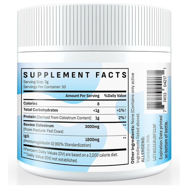 Energievoll 60% IgG Bovine Colostrum Supplement Powder – 150g | Premium Grass-Fed Immune Support (Unflavored, 50 Servings)