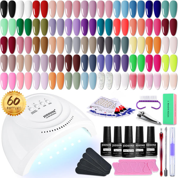 Gel Nail Polish Kit 60 PCS with U V Light Soak off Base Top Coat 55 Shine Colors Gel Nail Kit Bright and Dark Brown Wine Red Series Manicure Set for Women and Girls