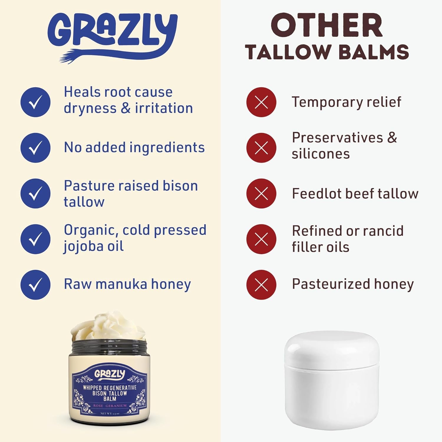 Grazly Whipped Regenerative Bison Tallow Balm (Rose) – 75ml | Soothing Hydration & Skin Renewal