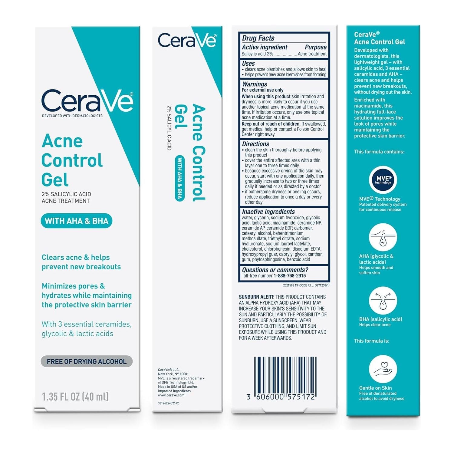 CeraVe Acne Control Gel – 40ml | Acne Treatment with AHA/BHA Exfoliant for Clear Skin