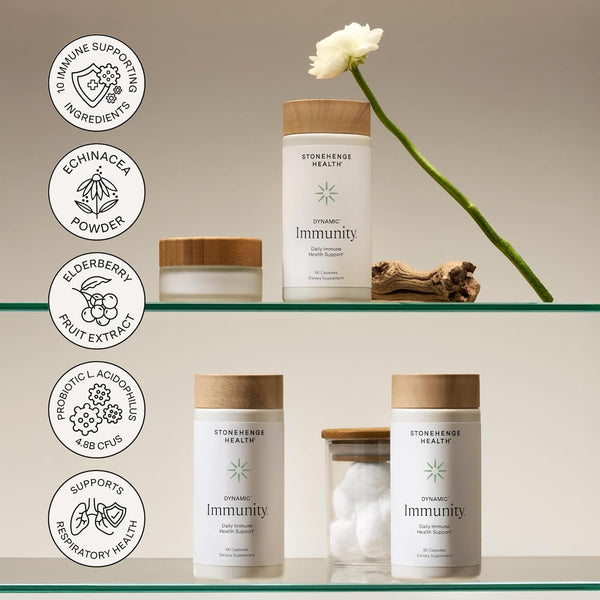 Dynamic Immunity Daily Supplement 10-In-1 Immune Boosters Zinc, Elderberry, Echinacea, Vitamin C & Probiotic L. Acidophilus – Supports Immune System & Respiratory Health, 60 Capsules