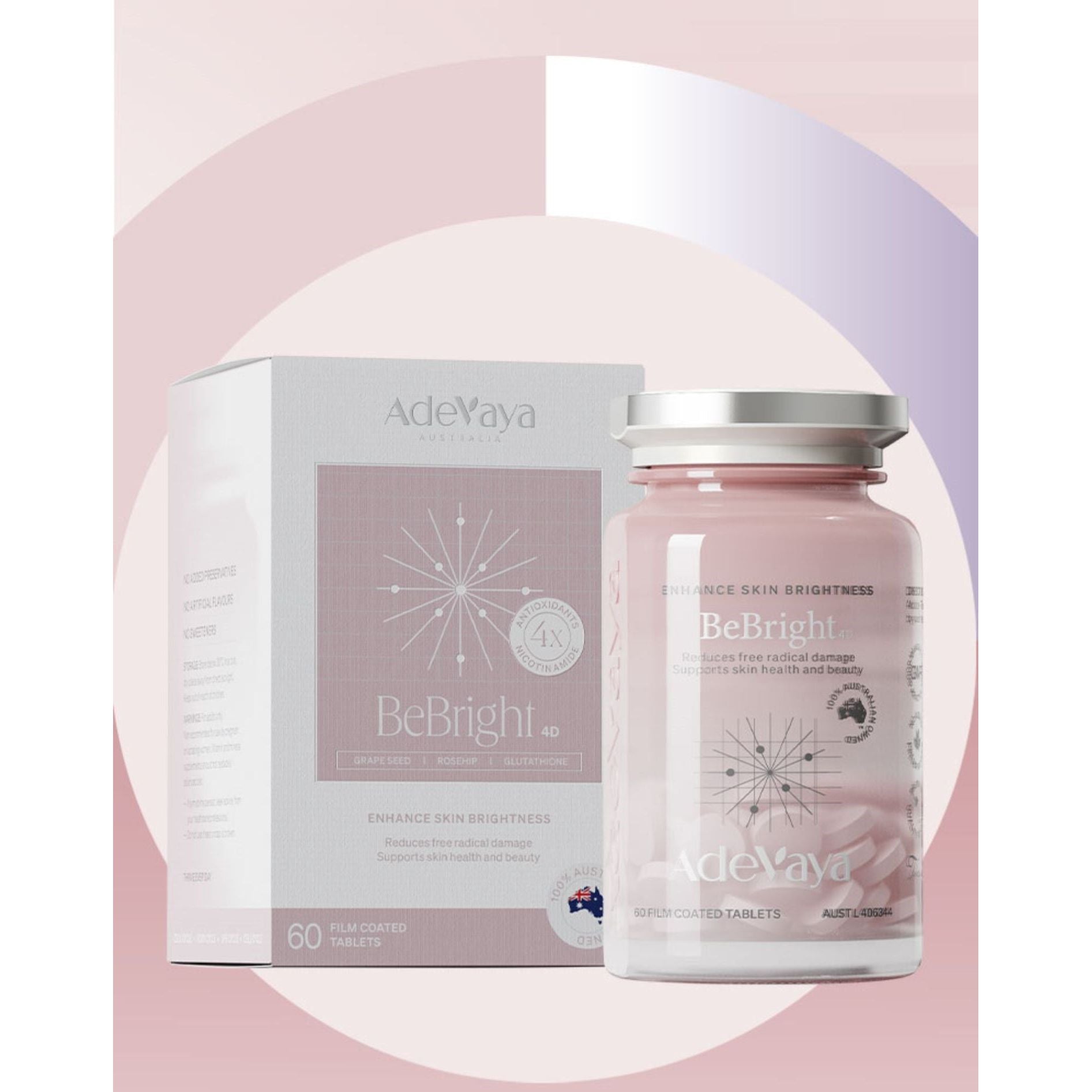 ADEVAYA BeBright 4D Enhance Skin Brightness – 60 Capsules | Advanced Skin Brightening & Moisture Locking Supplement