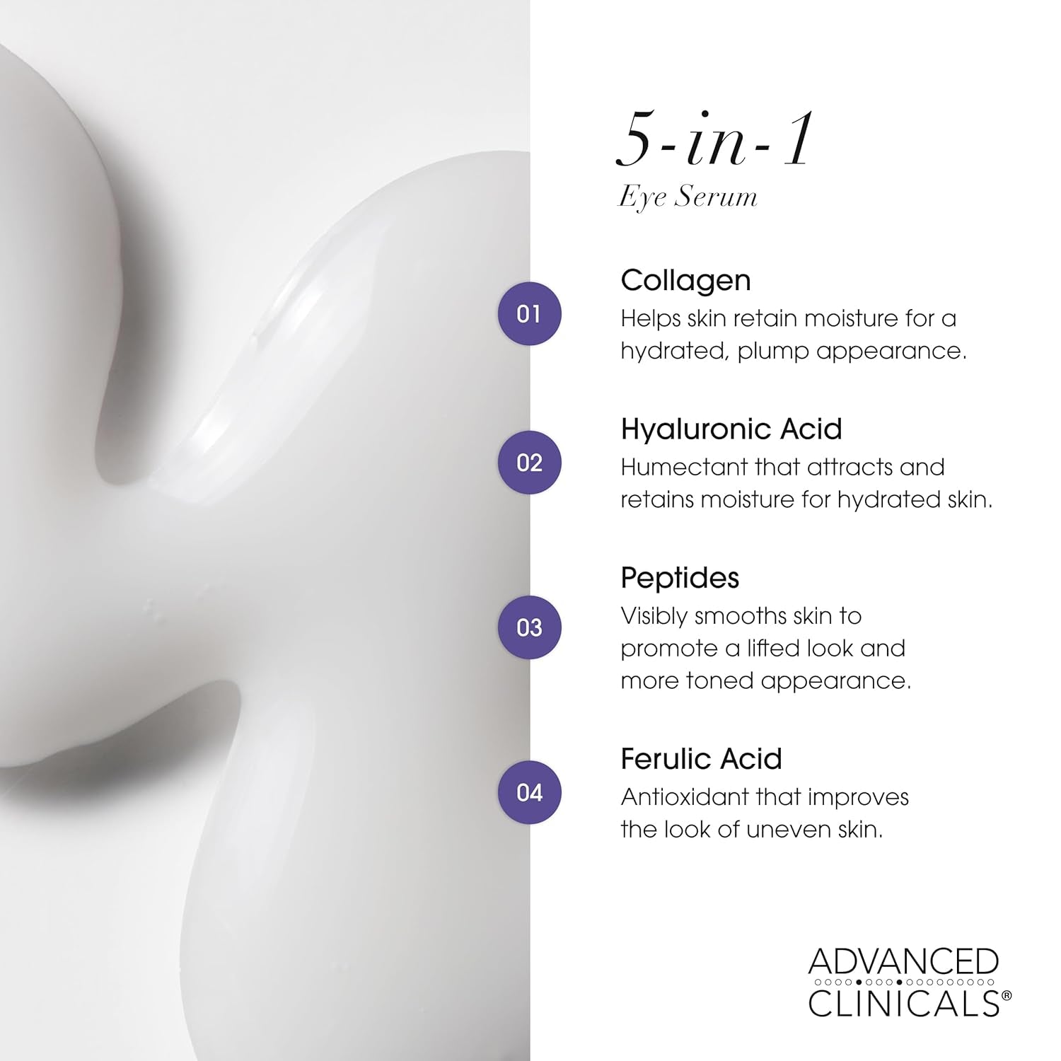 Advanced Clinicals Complete 5-In-1 Eye Serum – 59ml | Targets Dark Circles, Puffiness & Fine Lines