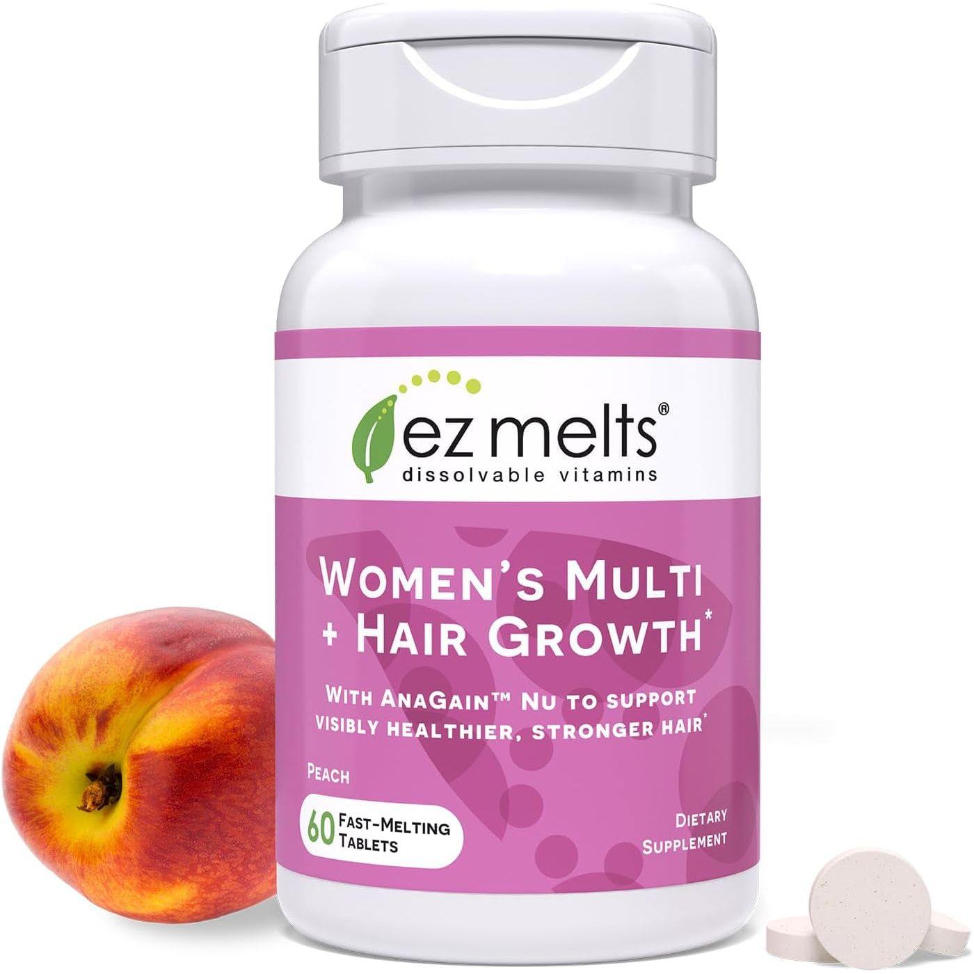 EZ Melts Dissolvable Vitamins Women’s Multi + Hair Growth – 60 Tablets | Fast-Melting Multivitamin with AnaGain Nu for Hair, Skin & Nail Health