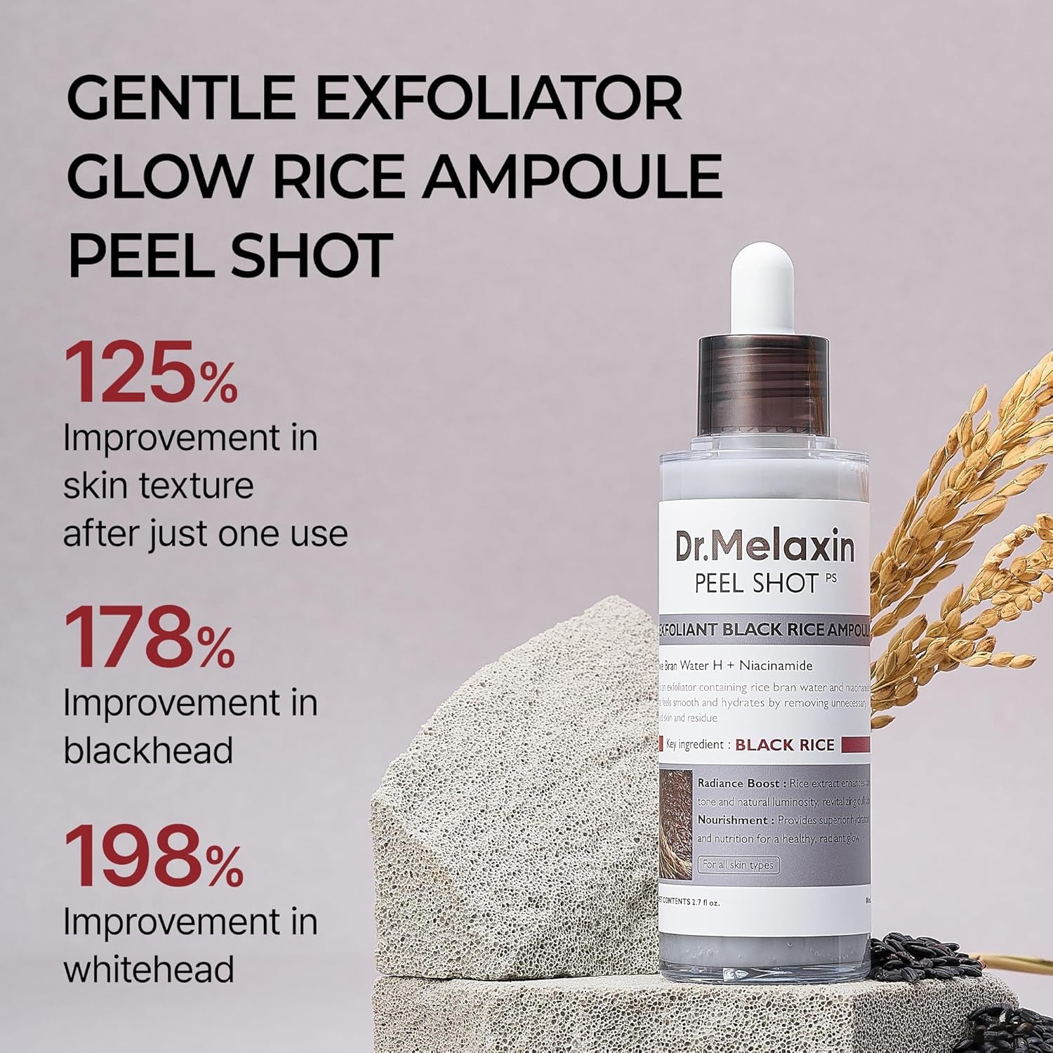 Dr.Melaxin Peel Shot Exfoliant Black Rice Ampoule – 80ml | 4-in-1 Exfoliating Glow Booster with Niacinamide & Black Rice