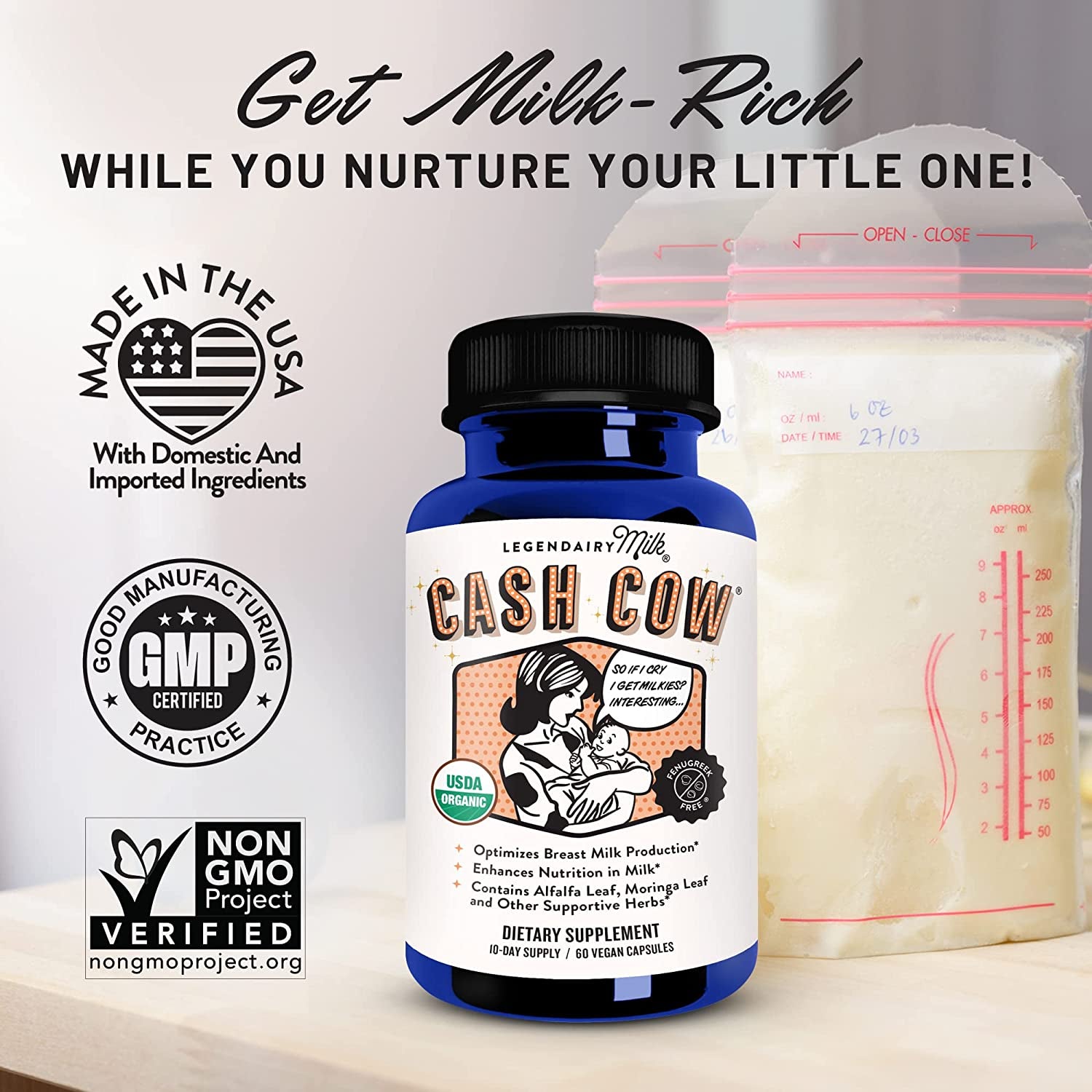 Legendairy Milk Cash Cow Lactation Supplement – 60 Capsules, 10-Day Supply | Organic Milk Supply Support