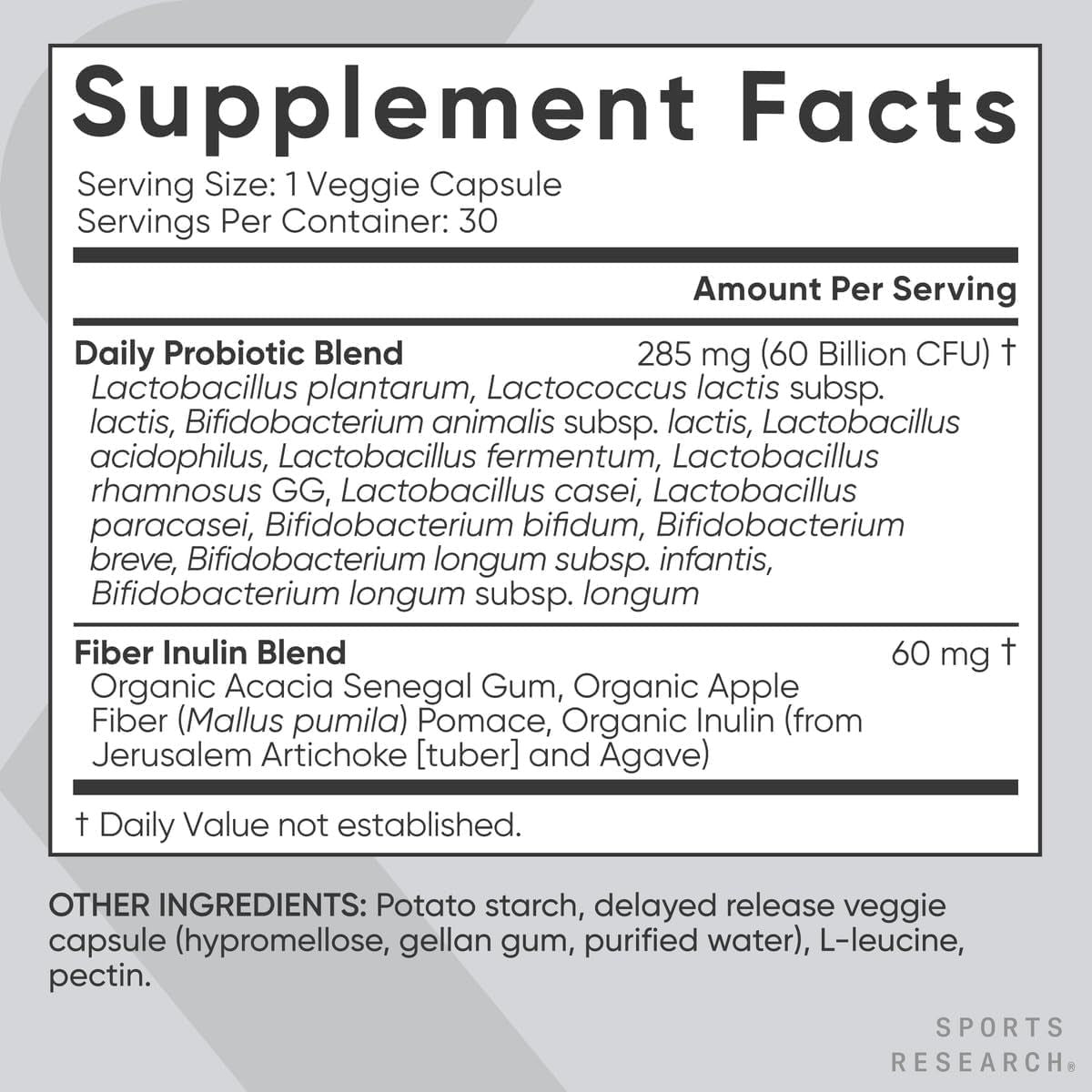 Sports Research Daily Probiotics – 60 Billion CFU | 30 Capsules