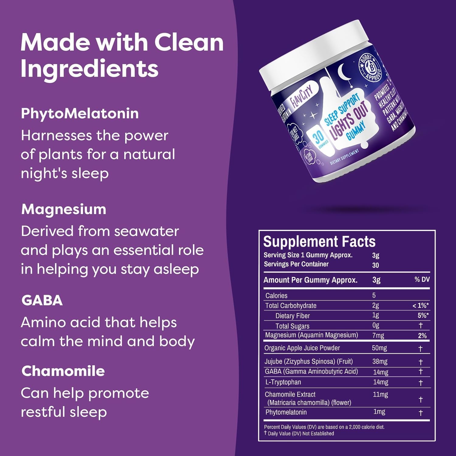 FlavCity Lights Out Sleep Support Gummies – 30 Count | Plant-Based Phytomelatonin, Magnesium & Chamomile