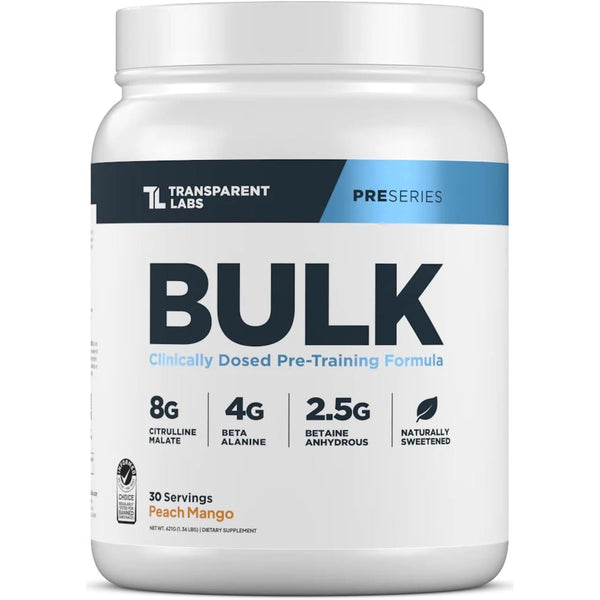 Bulk Pre Workout Powder - Naturally Sweetened Advanced Pre-Workout Formula for Muscle Building and Strength - 30 Servings, Peach Mango