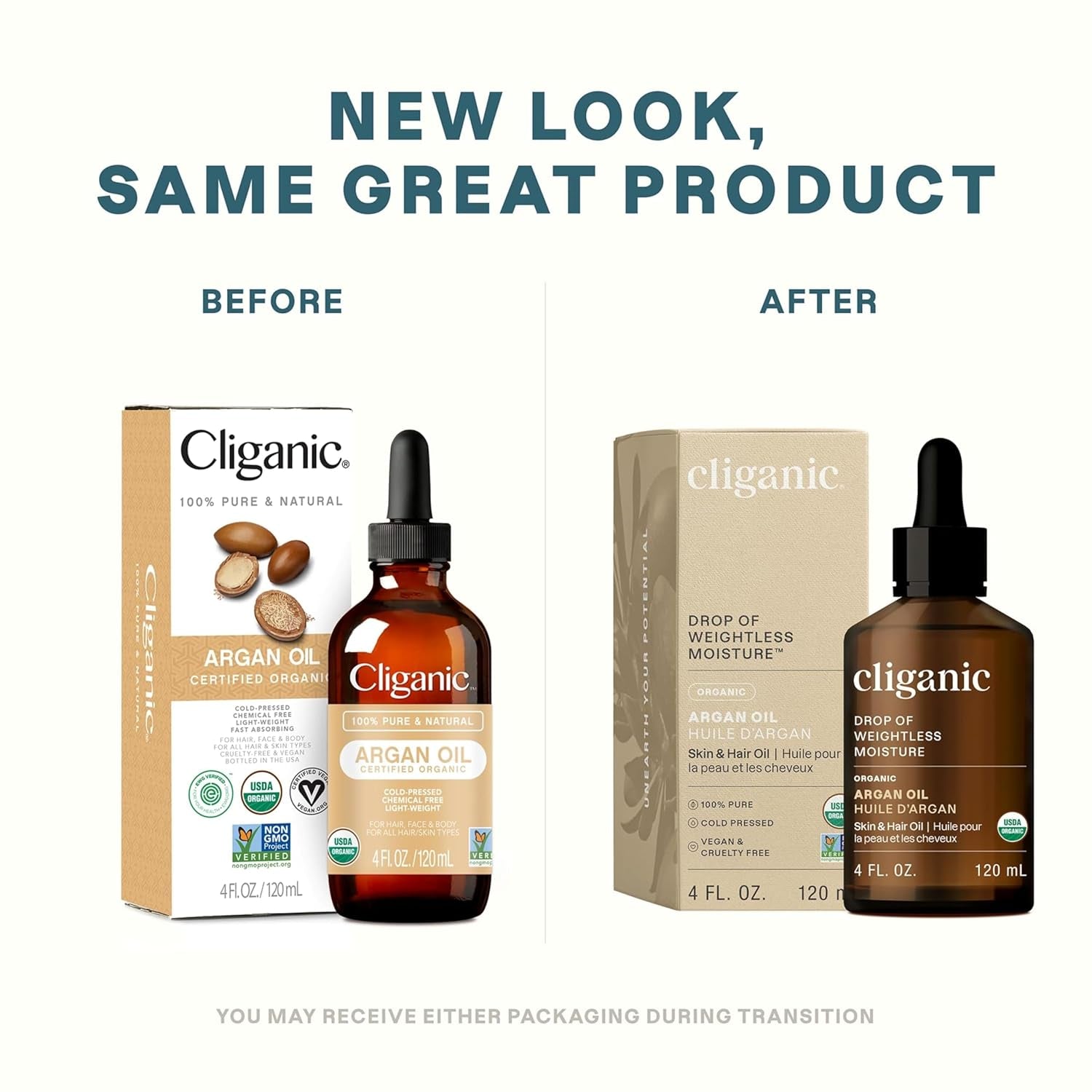 Cliganic Organic Argan Oil – 120ml | 100% Pure Cold-Pressed Moroccan Oil for Hair, Skin, Face & Nails