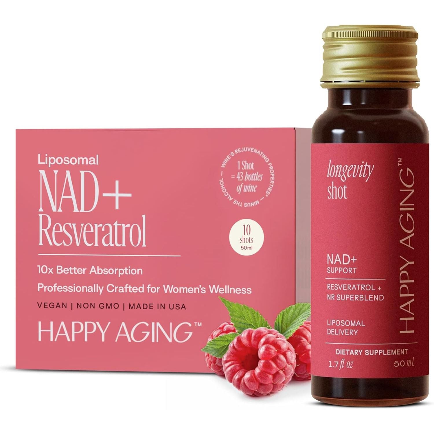 Liquid NAD+ Resveratrol Supplement, NMN Alternative, Liposomal Nicotinamide Riboside & Antioxidants for Energy Support, Brain Health, Firm Skin, Twice Weekly Use, 10 Shots