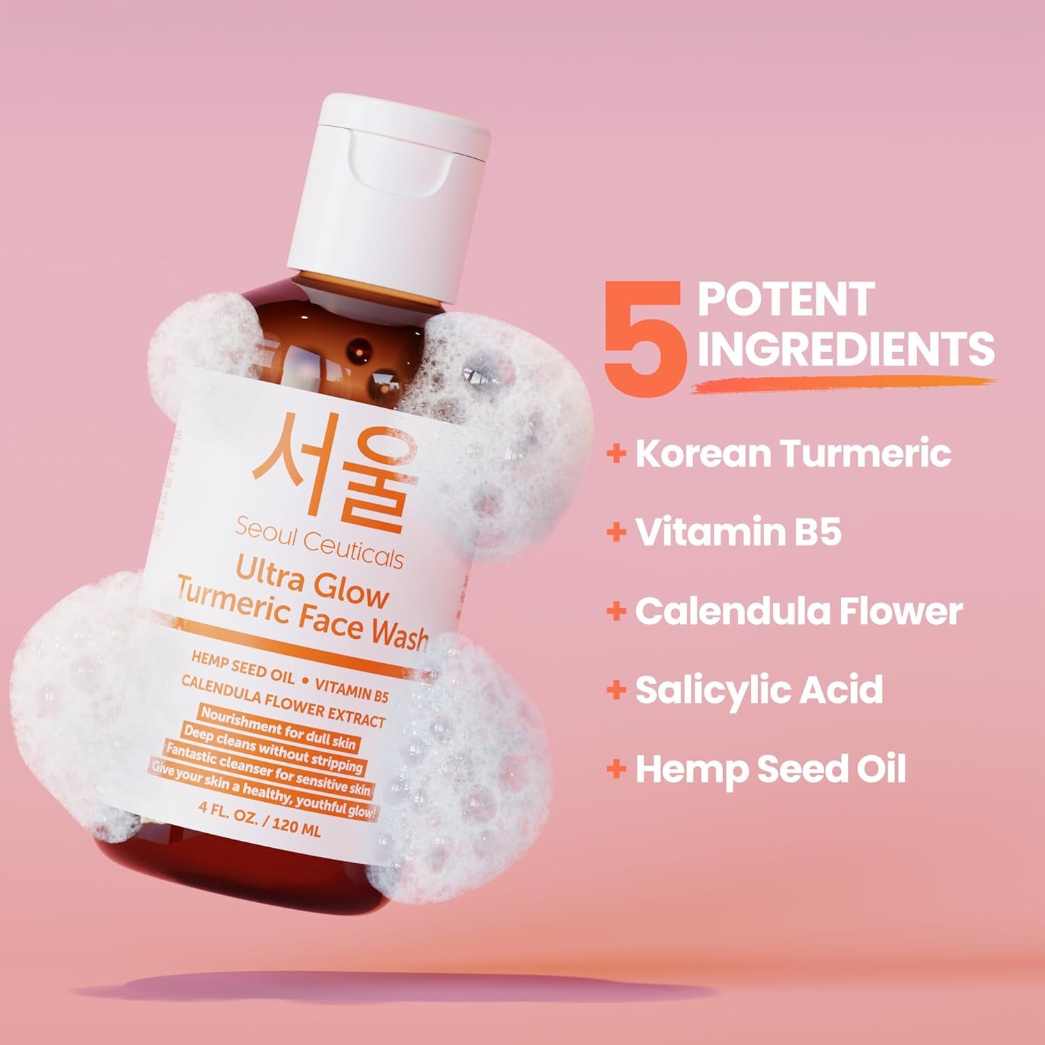 SeoulCeuticals Ultra Glow Turmeric Face Wash – 120ml | Brightening Cleanser for Sensitive Skin with Salicylic Acid & Calendula