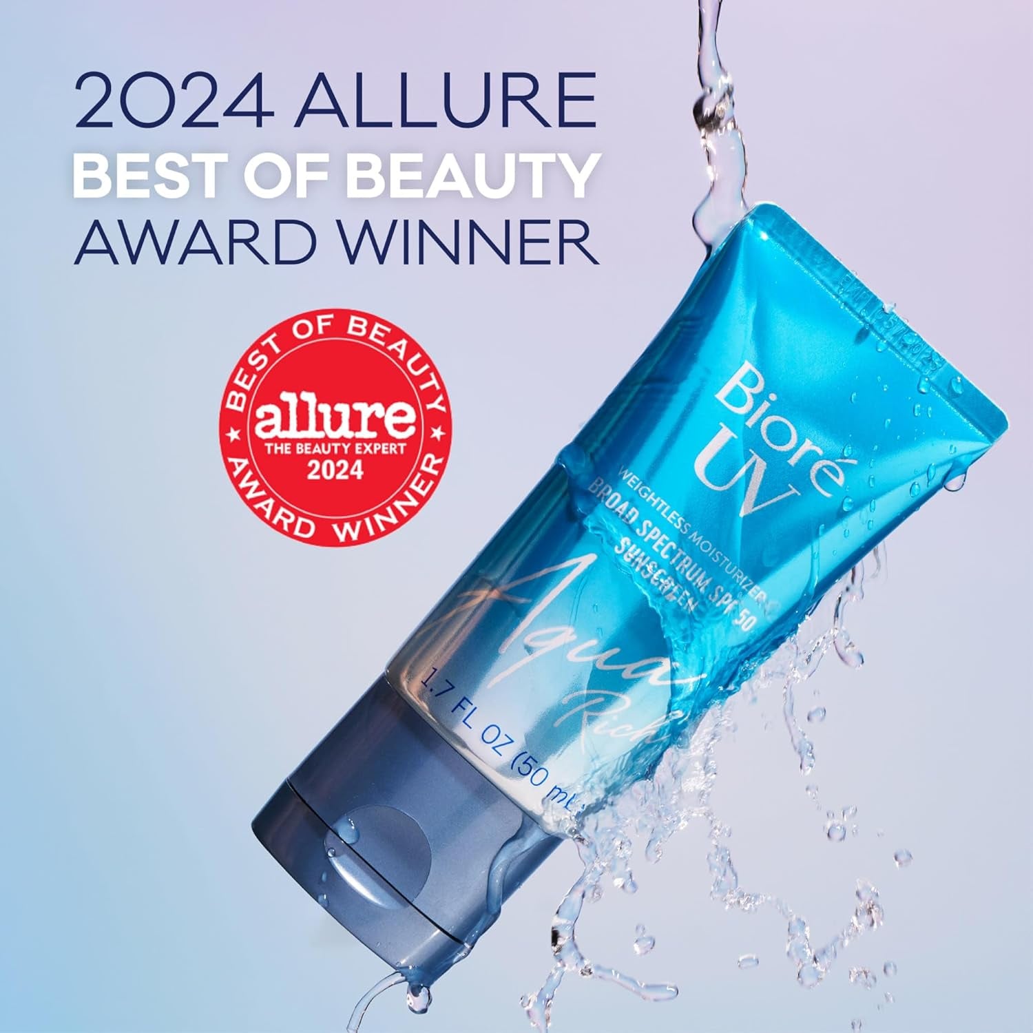 Bioré UV Aqua Rich Weightless Moisturizer SPF 50 – 50ml | Hydrating, Invisible Daily Sunscreen & Makeup Primer