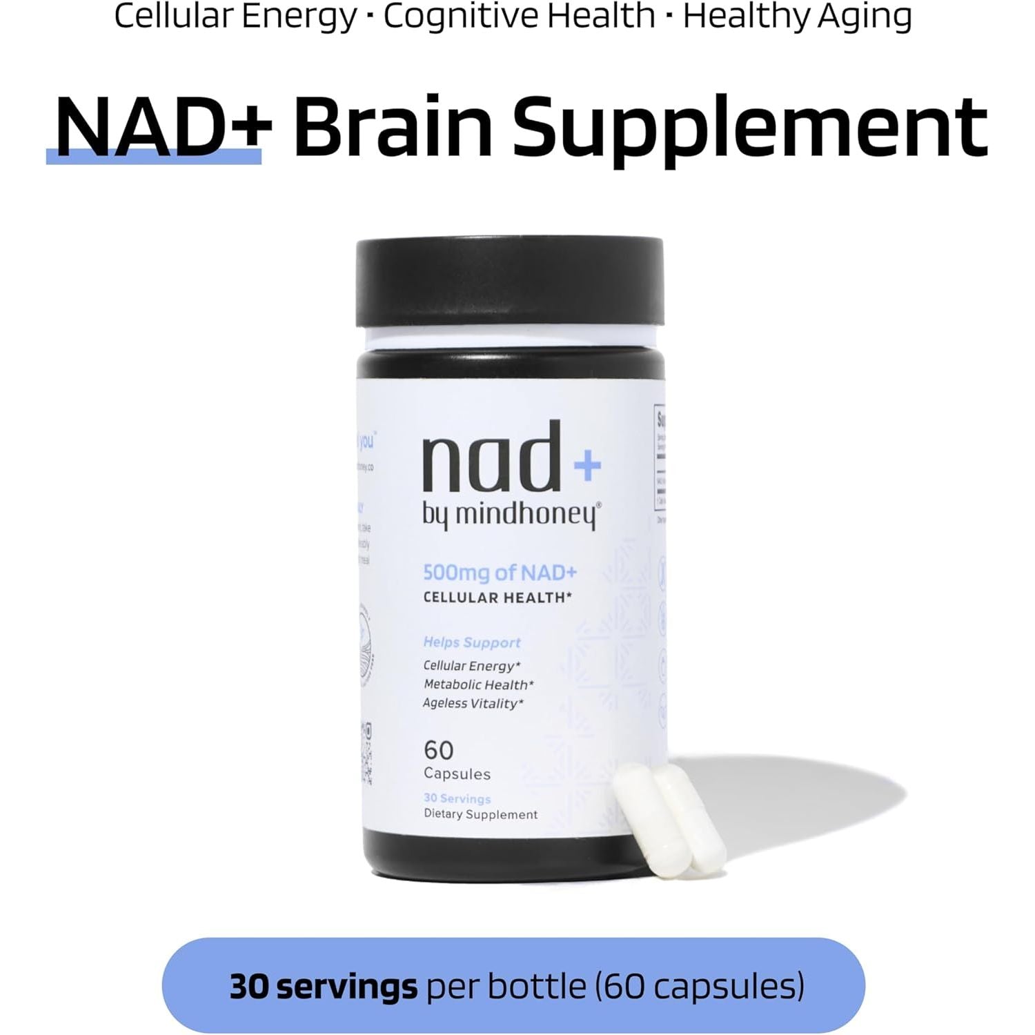 MINDHONEY NAD+ Energy & Cellular Vitality Supplement – 60 Capsules | Boost Focus, Stamina & Anti-Ageing Support