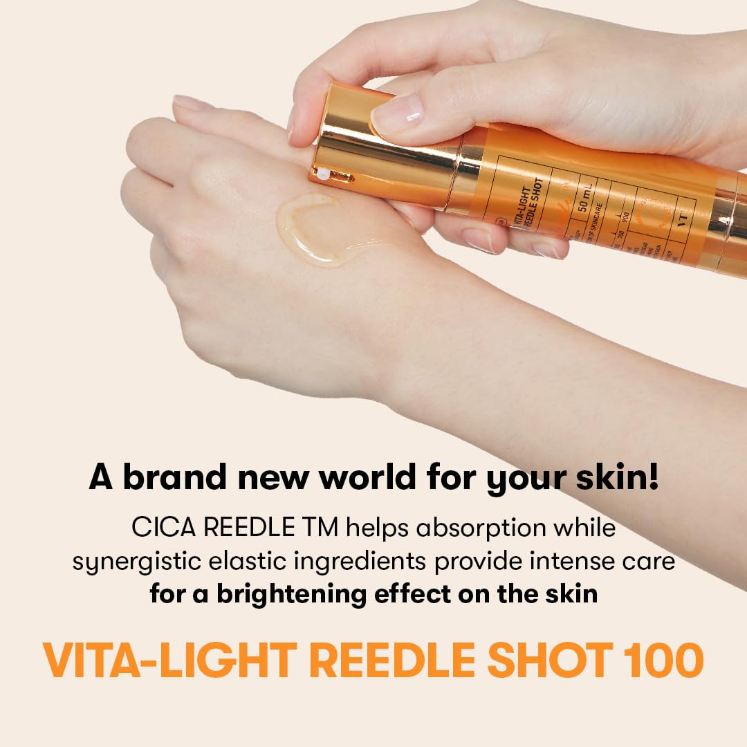 Vita-Light Reedle Shot 100 Serum with Vitamin C Capsules & Vitamin E Microneedling Formula, Korean Skin Booster, 1.69 Fl Oz(50Ml)