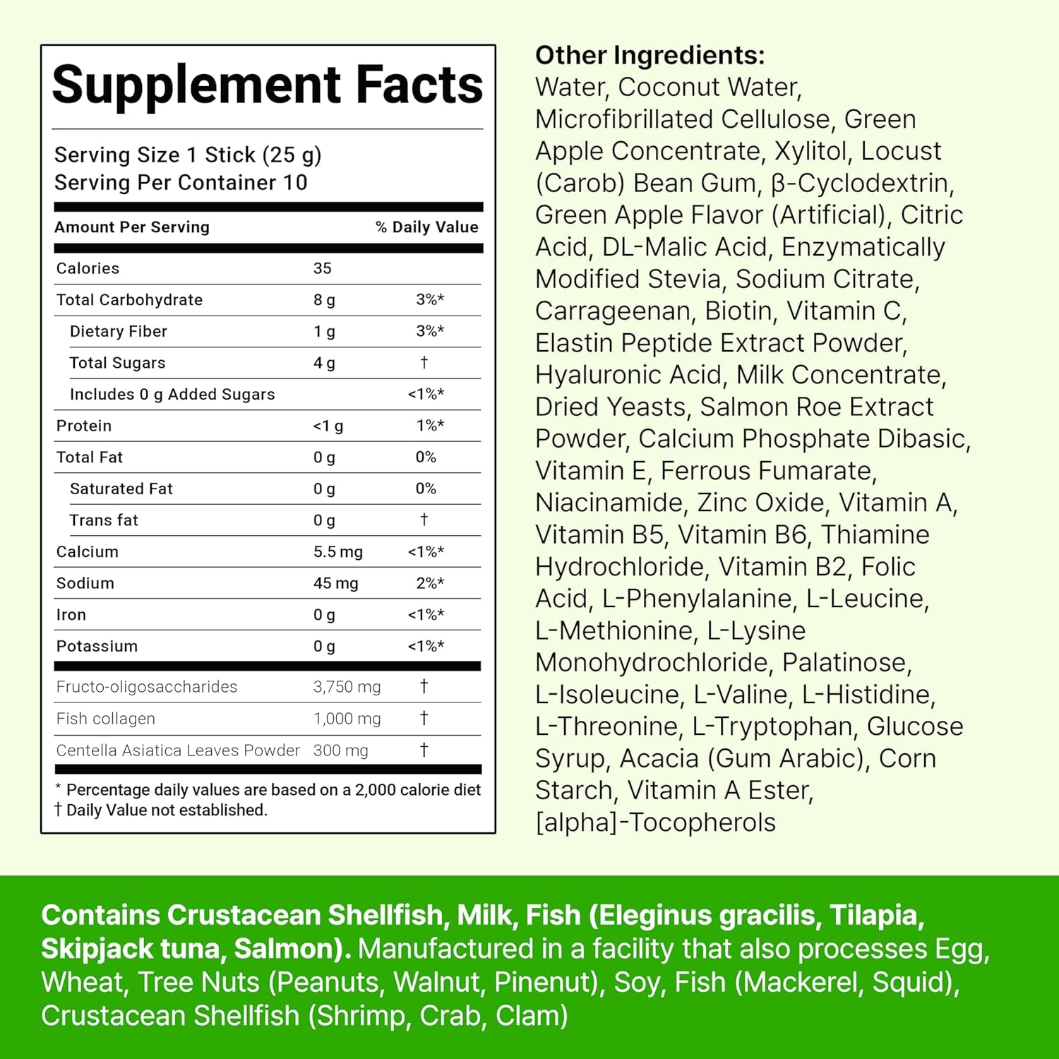 Collagen Centella Jelly – Collagen Peptide with PDRN & Centella Asiatica – Biotin, Vitamin a & E for Skin Glow, Hair & Nails – Korean Beauty Supplement (10 Counts, Green Apple)