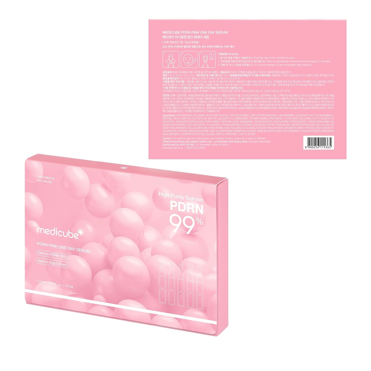 medicube High-Purity Salmon PDRN 99% Pink One Day Serum – 1.5ml x 10 Vials | Radiance, Firmness & Uneven Tone Care