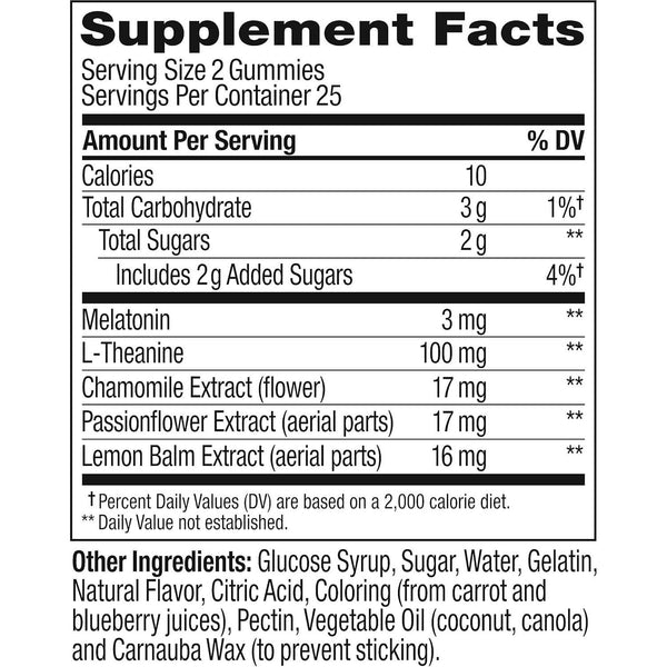 Sleep Gummy, Occasional Sleep Support, 3 Mg Melatonin, L-Theanine, Chamomile and Lemon Balm Extracts, Sleep Supplement, Blackberry Flavor - 50 Count