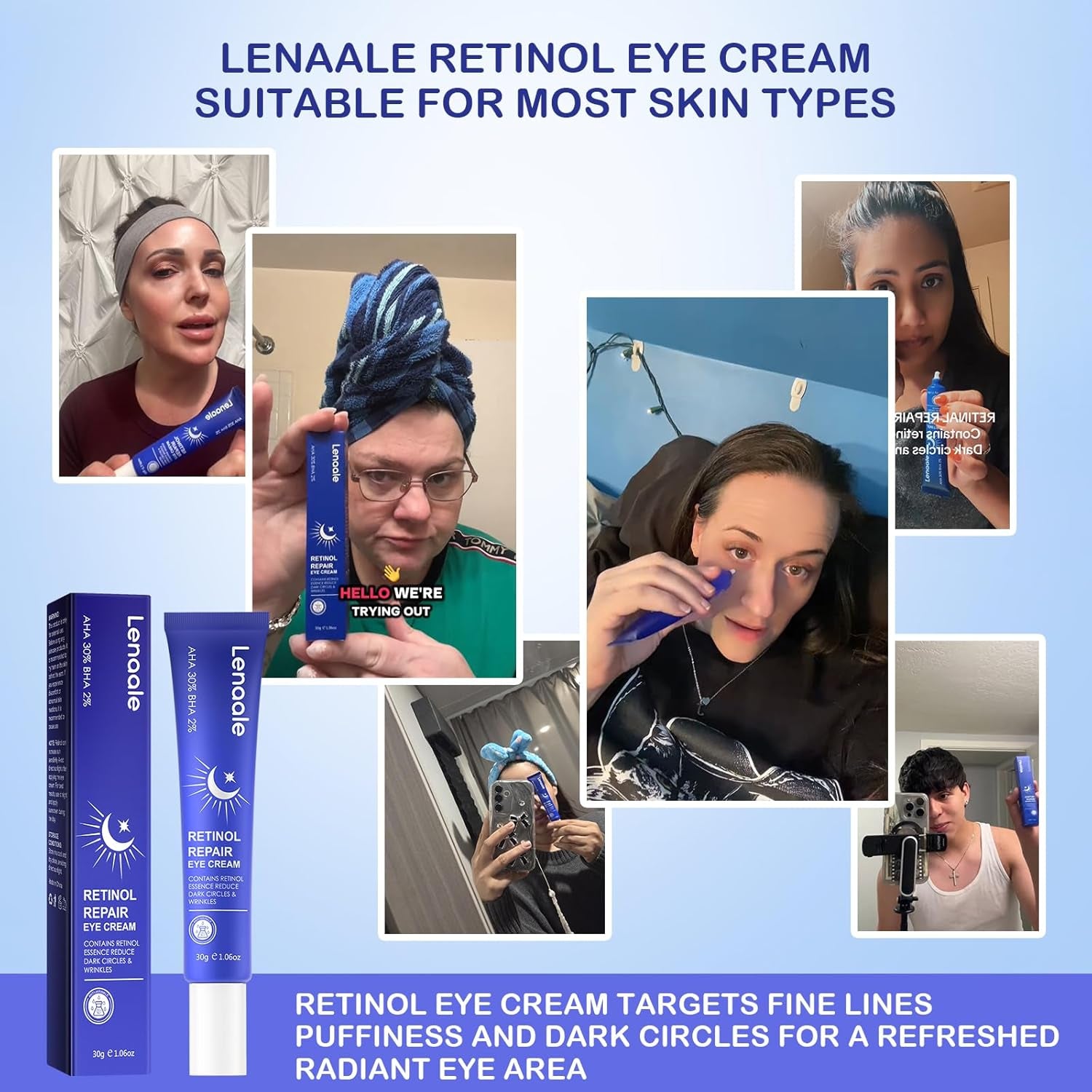Lenaale Retinol Repair Eye Cream – 30g | Anti-Aging, Hydrating & Brightening Treatment for Fine Lines, Dark Circles & Puffiness