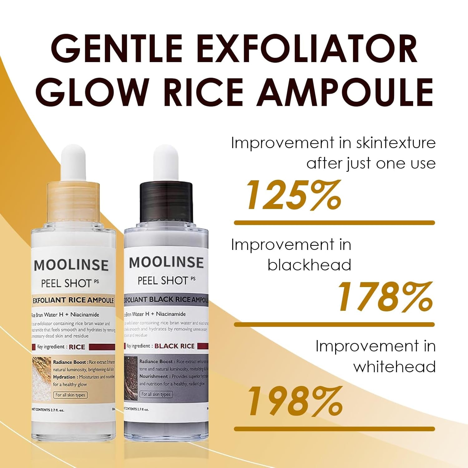 FPCUWE MOOLINSE Peel Shot Rice Ampoule Duo (White & Black) – 80ml | Exfoliating & Brightening Treatment