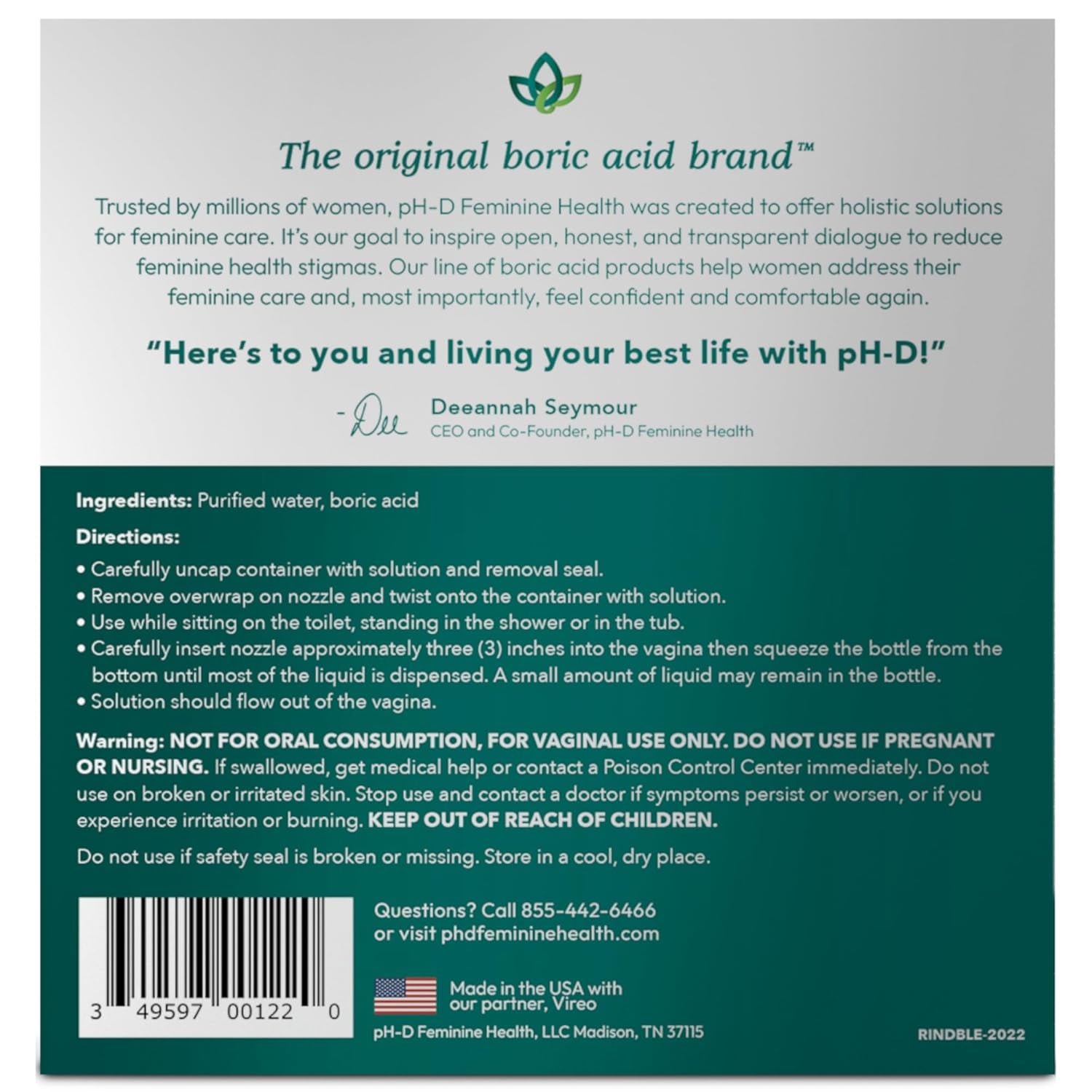 pH-D Feminine Health Support Instant Boric Acid Vaginal Odor Rinse – 177.44ml (Pack of 2) | Fast-Acting Freshness & Odor Control