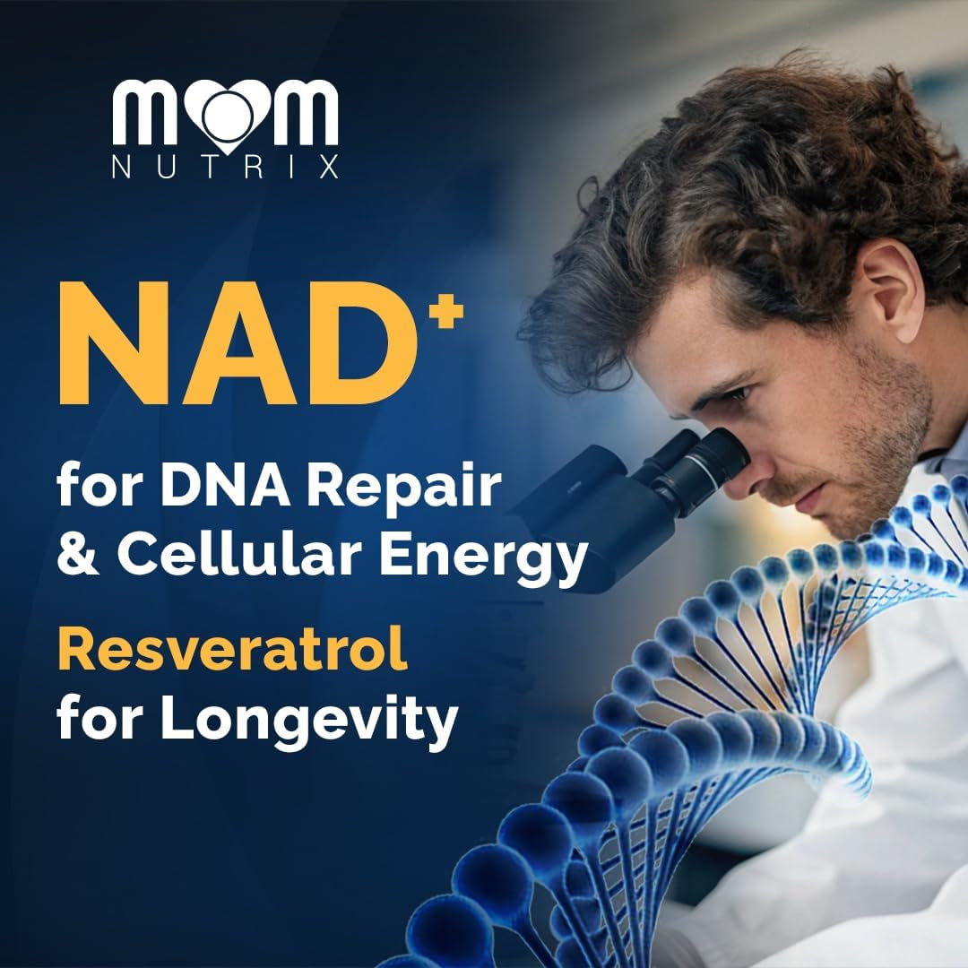 MOM NUTRIX Liposomal NAD+ with Resveratrol – 120 Capsules | Cellular Energy, Healthy Aging & Radiant Skin