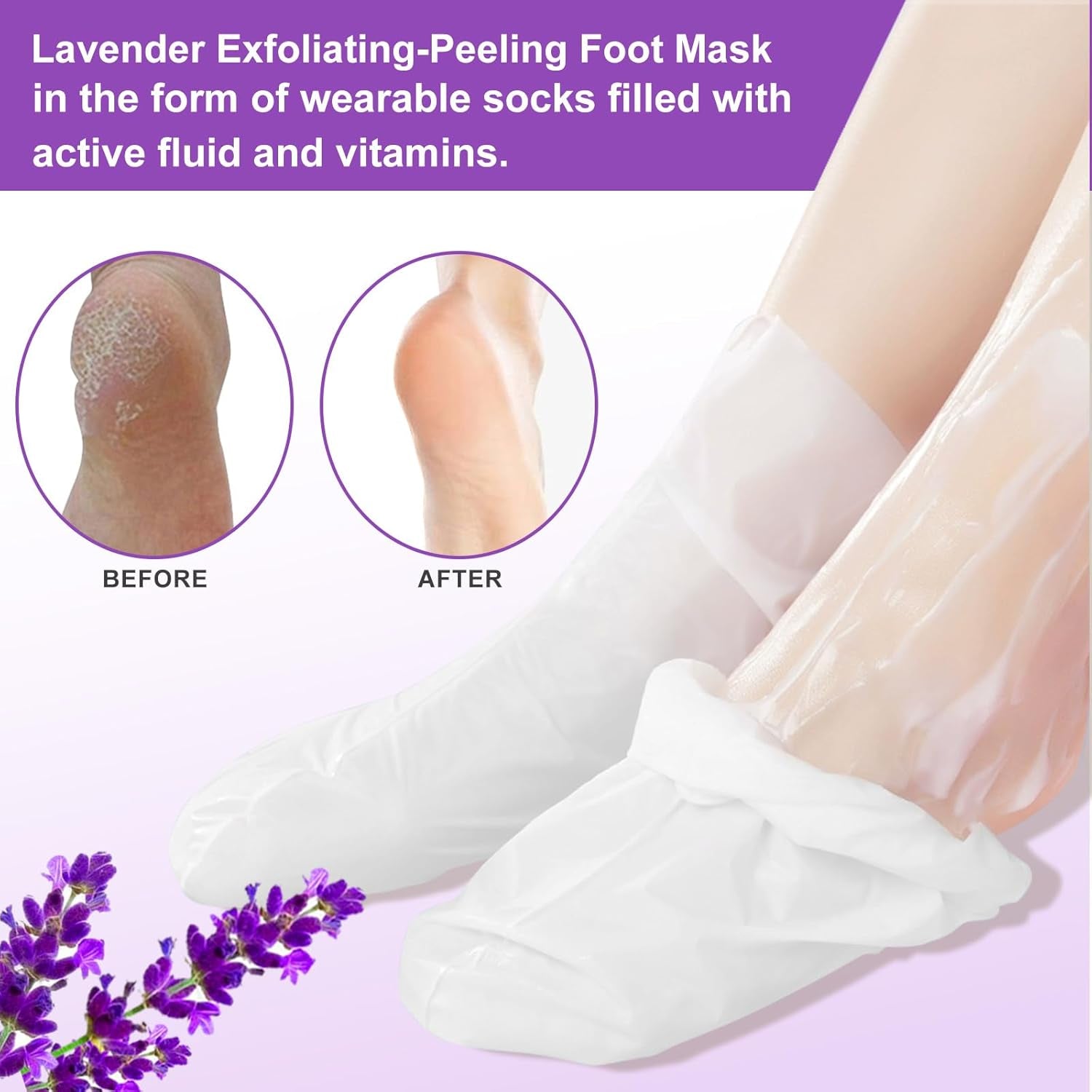 ALIVER Exfoliating Foot Mask – Lavender – 5 Pack | Peels Dead Skin for Baby-Soft Feet