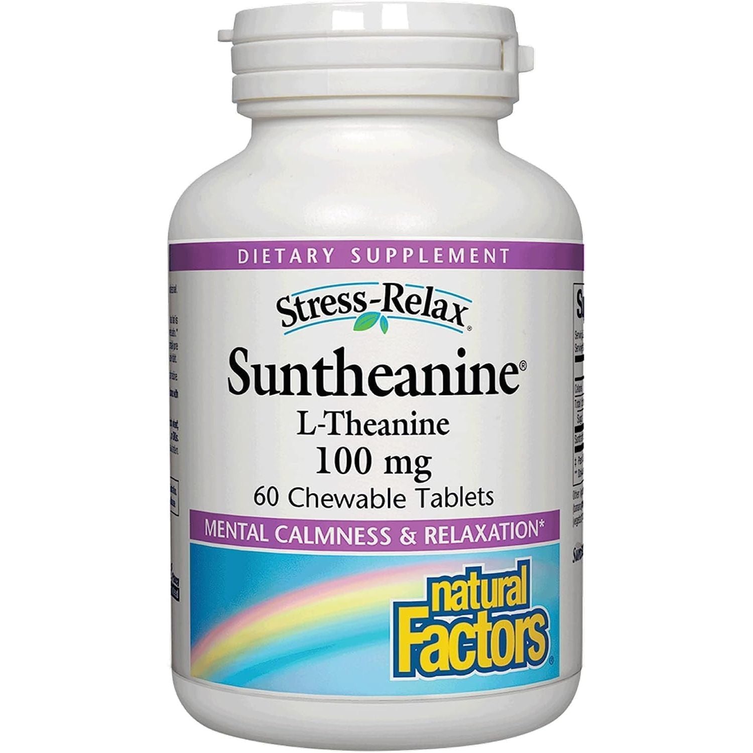 Natural Factors Stress-Relax Suntheanine L-Theanine 100mg – 60 Chewable Tablets | Fast-Acting Stress Relief & Calm Focus (Tropical Fruit Flavor)