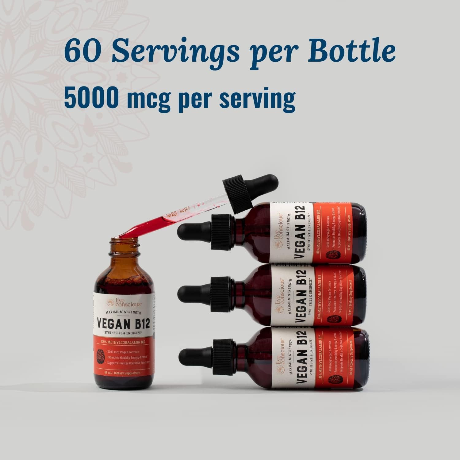 Live Conscious Vegan B12 – 60ml | Fast-Absorbing Energy & Immune Support with Methylcobalamin (5000mcg)